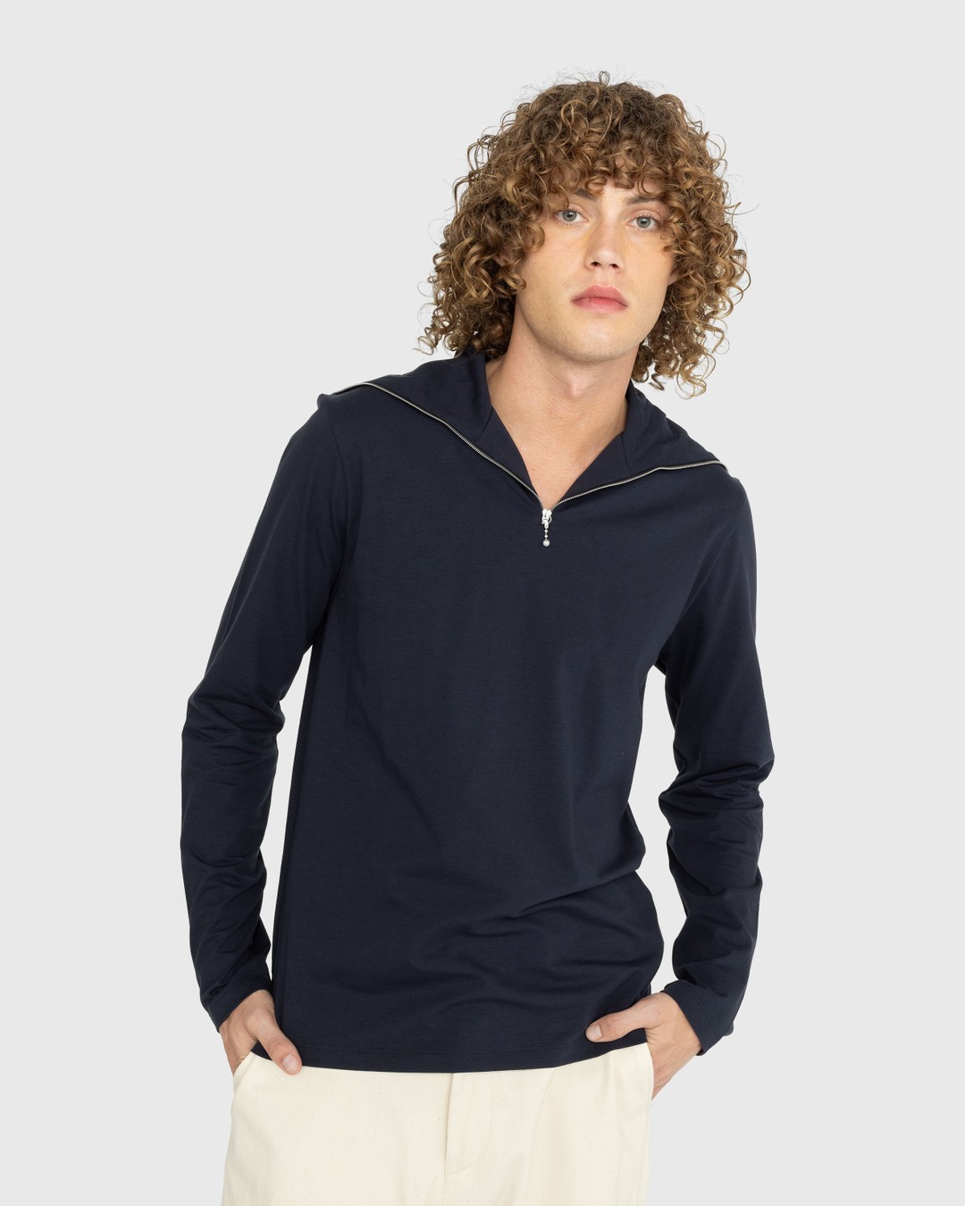 Jil Sander – Zip-Up Long-Sleeve Dark Navy - Tops - Blue - Image 2