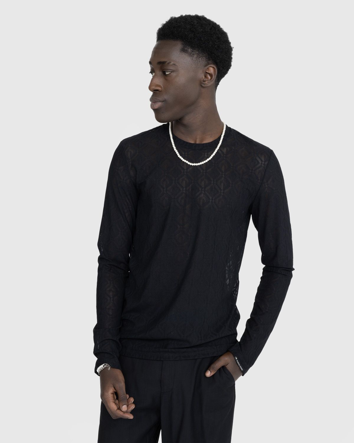 Marine Serre – Moon Diamant Mesh Jacquard Longsleeve Top Black - Tank Tops - Black - Image 2