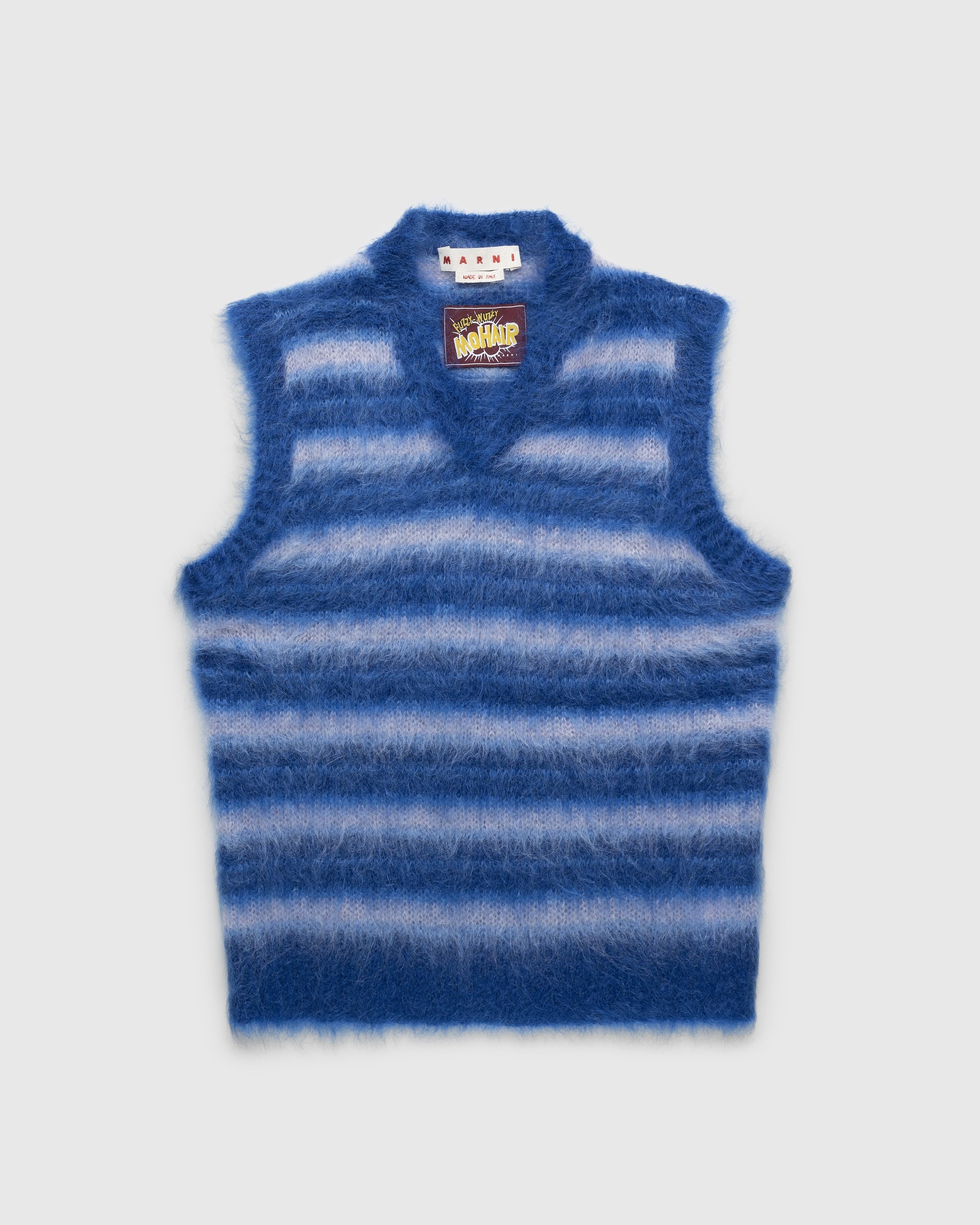 Marni – Striped V-Neck Sweater Vest Blue - Knitwear - Blue - Image 1
