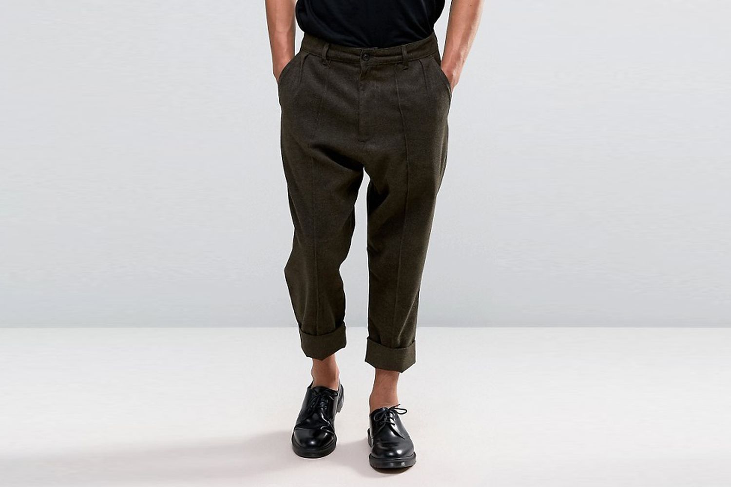 Cropped Wool Look Trousers