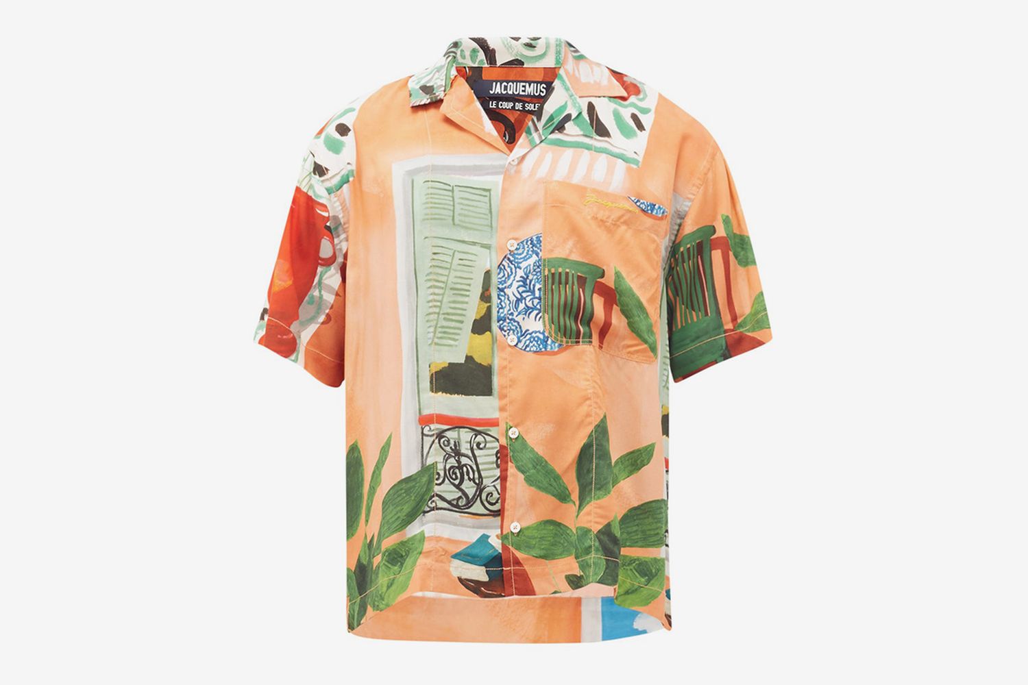 Jean Cuban-Collar Painting-Print Crepe Shirt