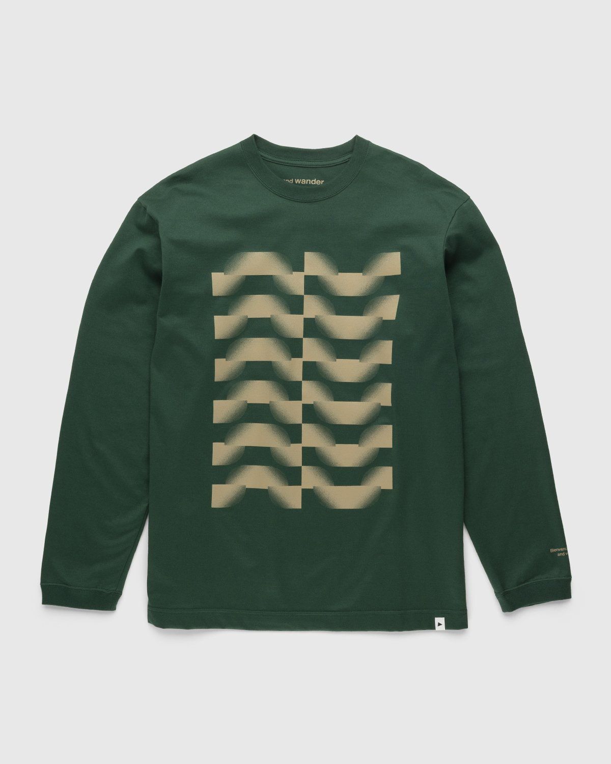 And Wander – Up Down Graphic LS Tee Green - Tops - Green - Image 1