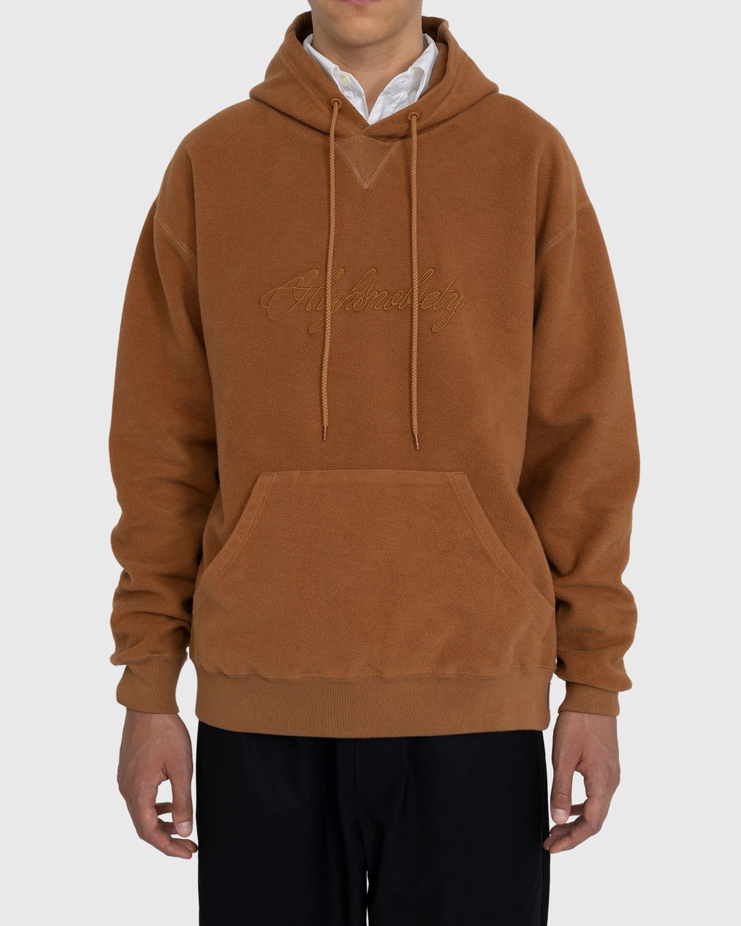 Highsnobiety – Script Logo Reverse Fleece Hoodie Brown - Sweats - Brown - Image 2