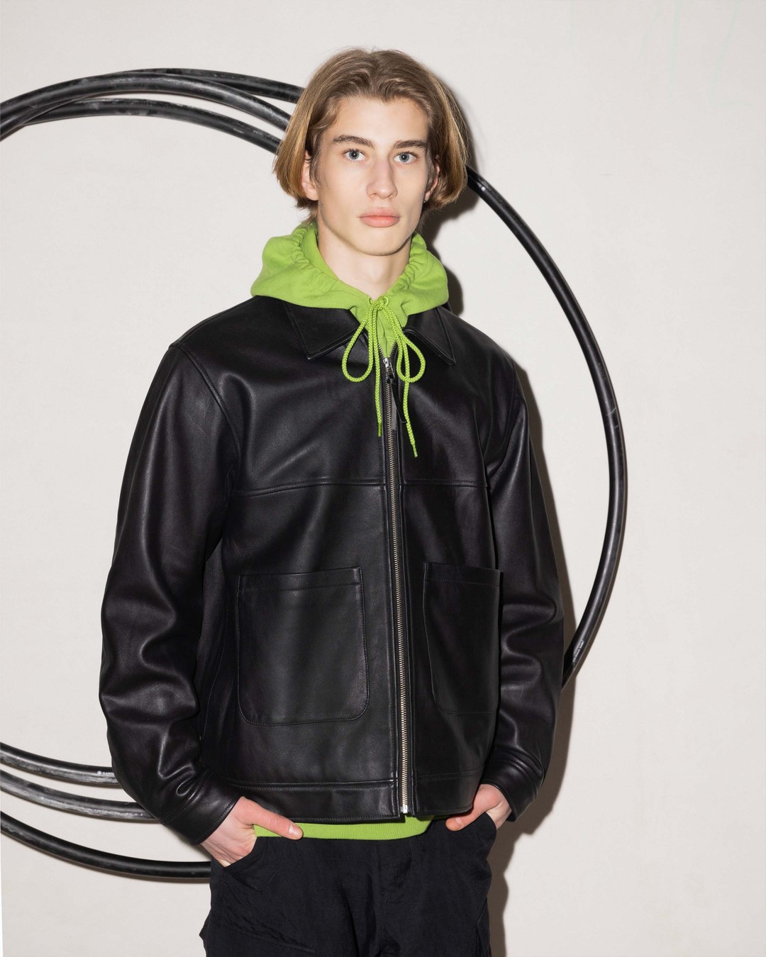 Highsnobiety – Leather Jacket Olive Green - Outerwear - Green - Image 3
