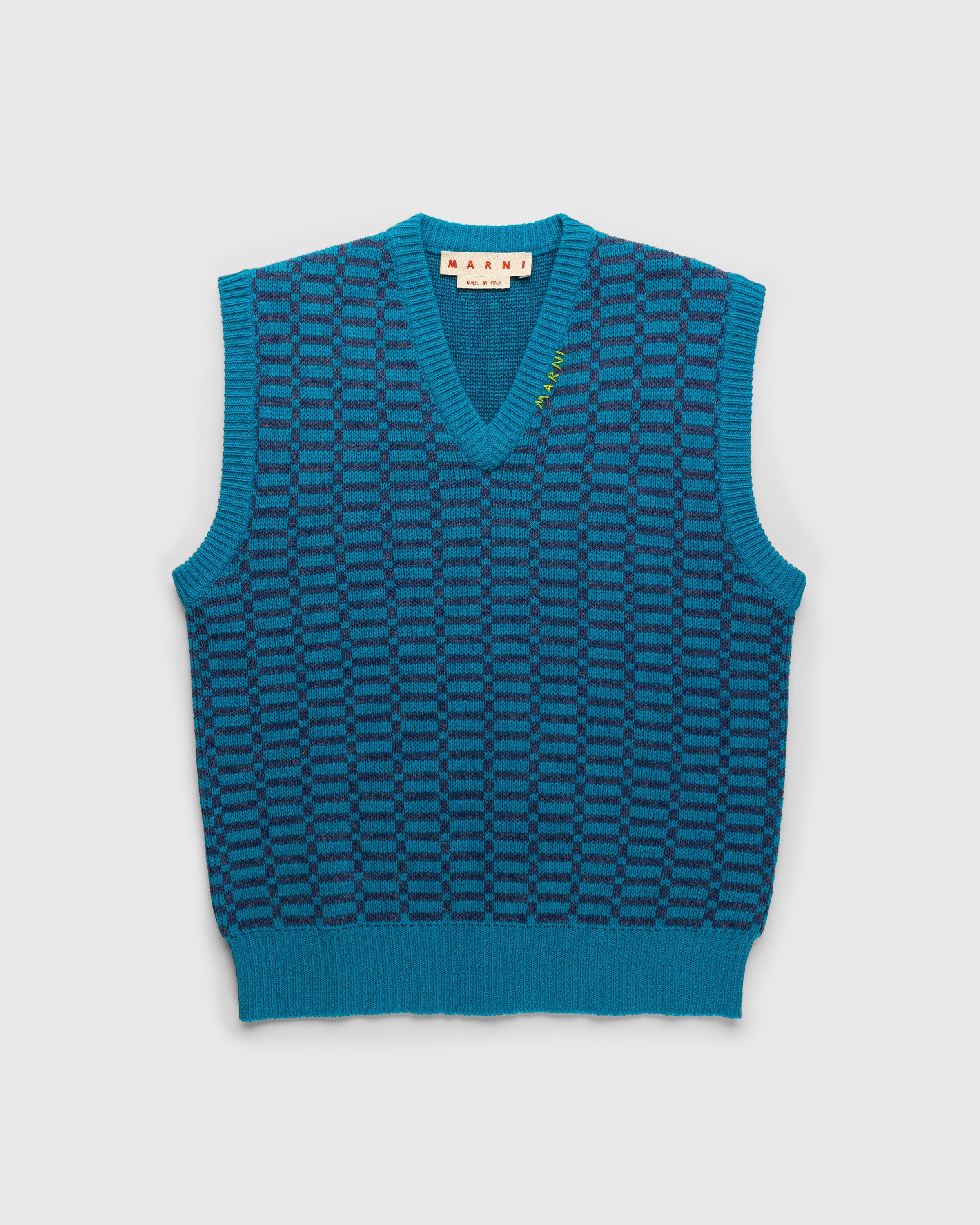 Marni – Shetland Wool V-Neck Sweater Vest Blue - Gilets - Blue - Image 1