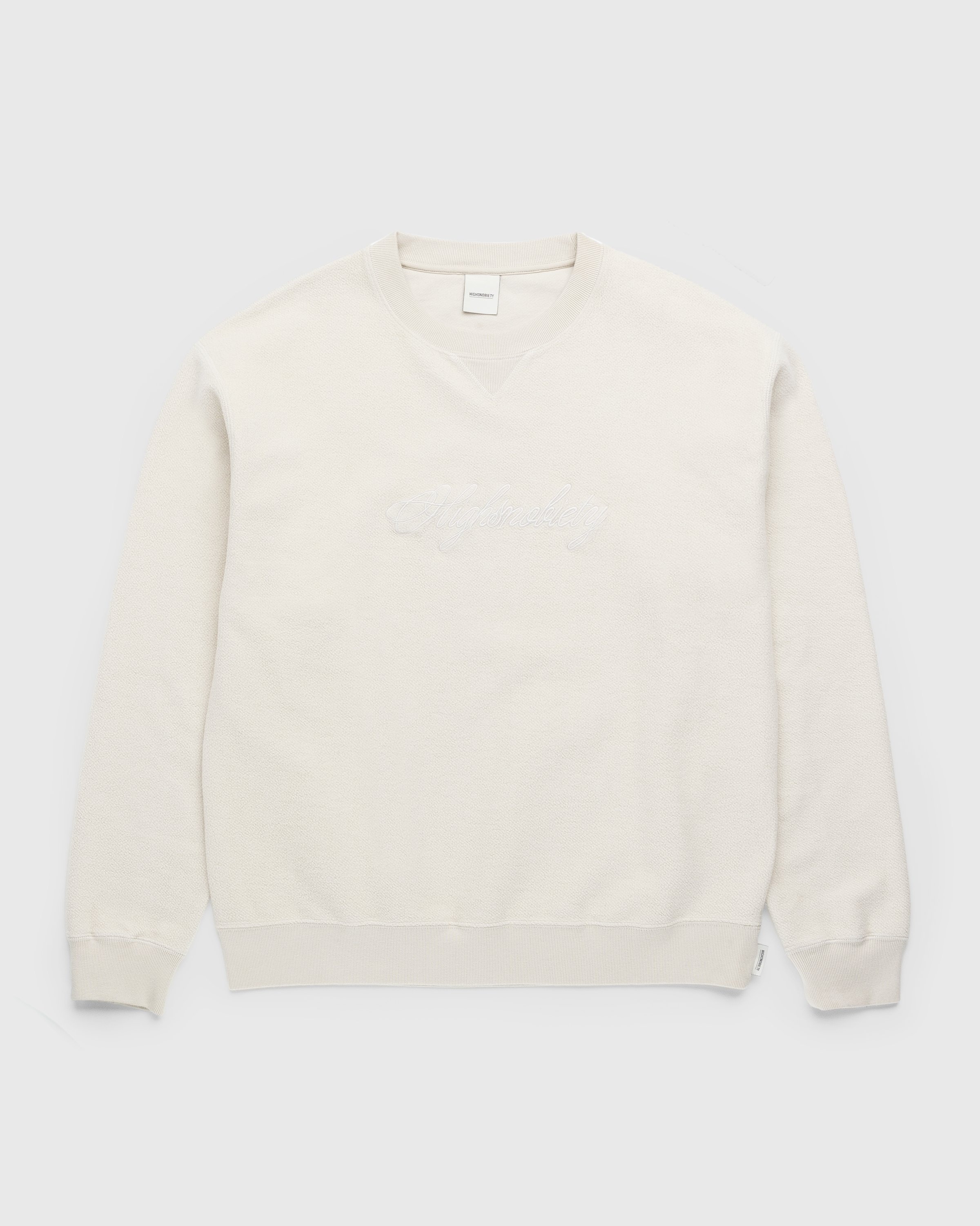 Highsnobiety – Script Logo Reverse Fleece Crew Beige - Sweats - Beige - Image 1
