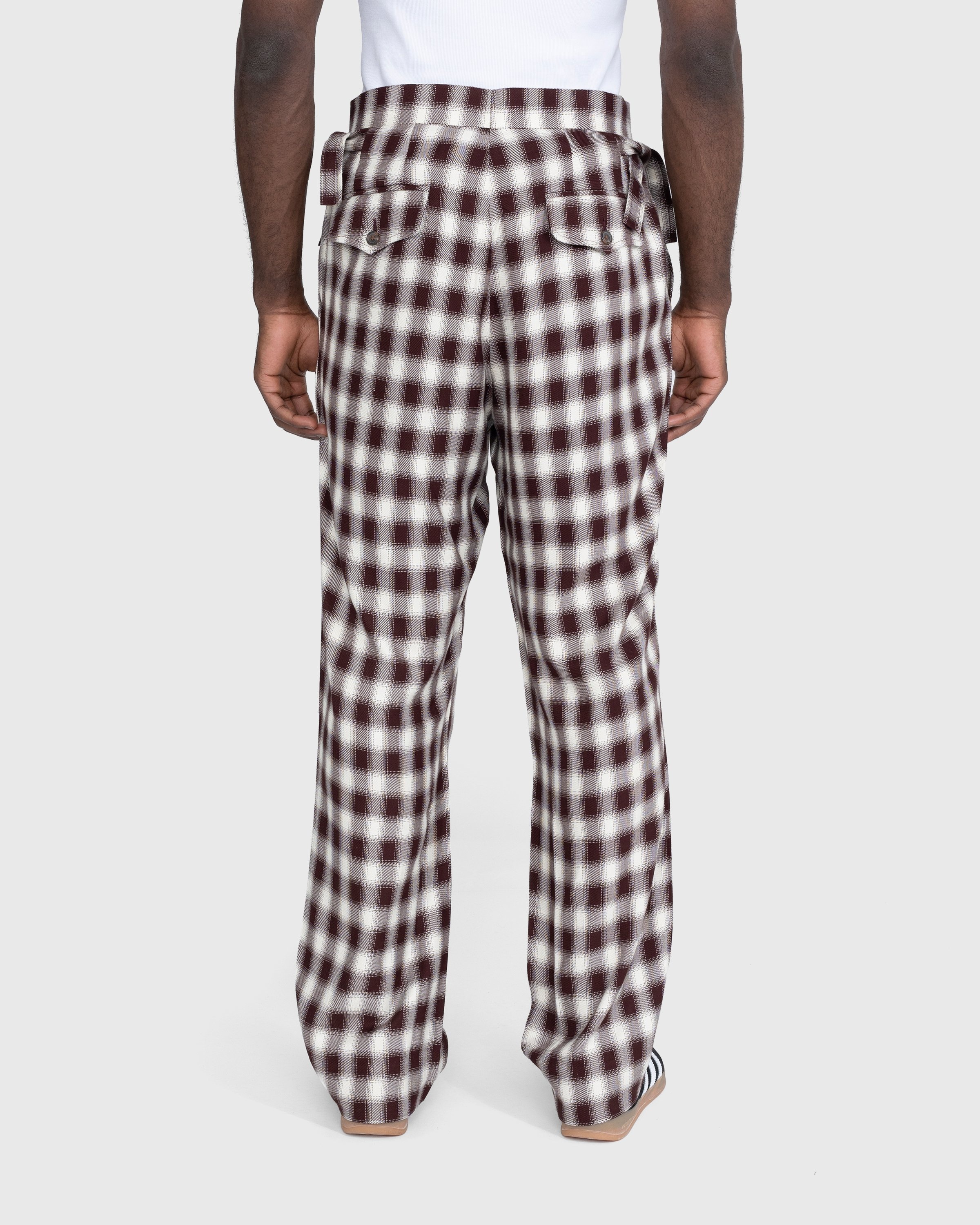Bode – Shadow Plaid Side-Tie Trousers Brown - Pants - Brown - Image 4