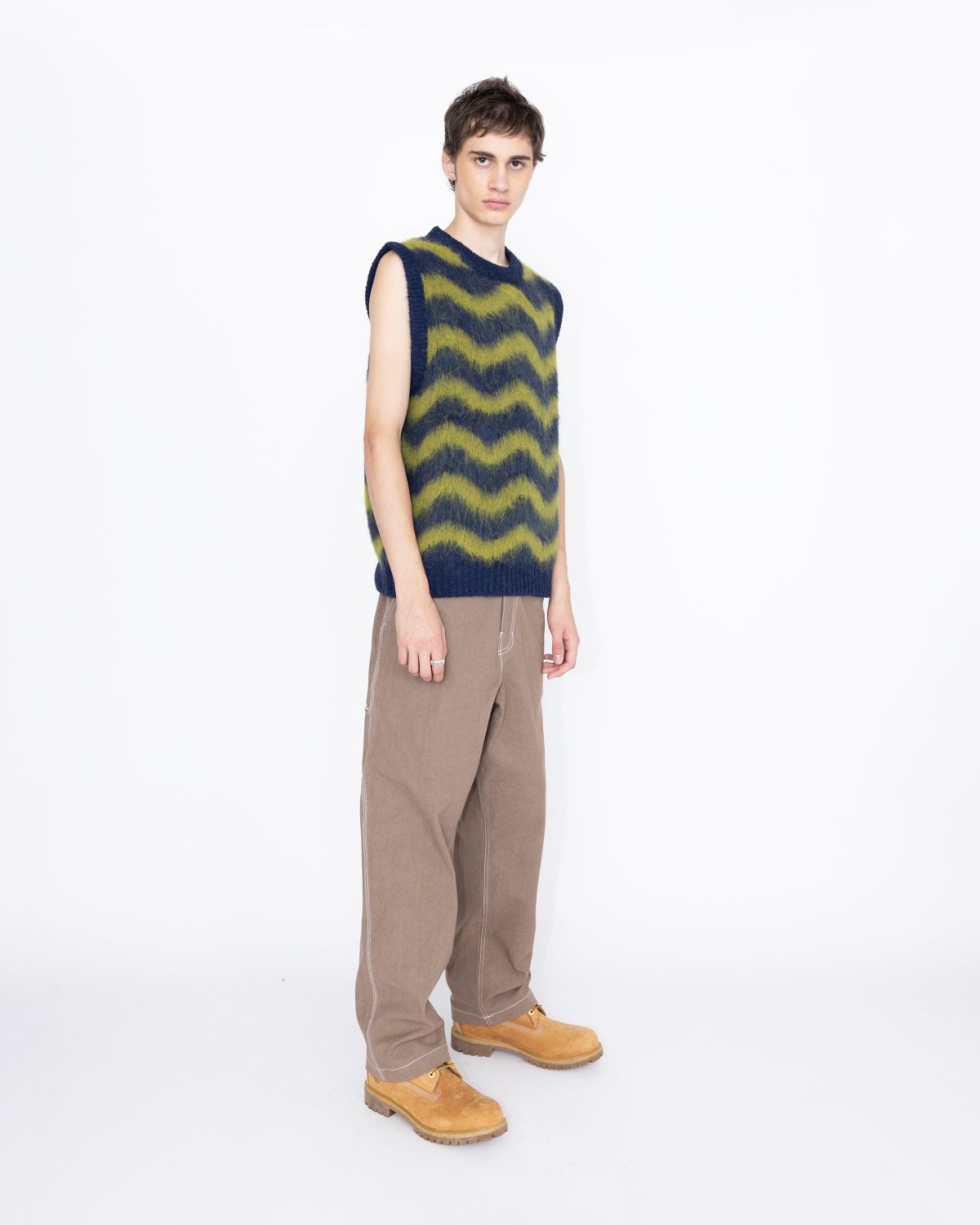 Highsnobiety HS05 – Alpaca Fuzzy Wave Sweater Vest Navy/Olive green - Knitwear - Multi - Image 4