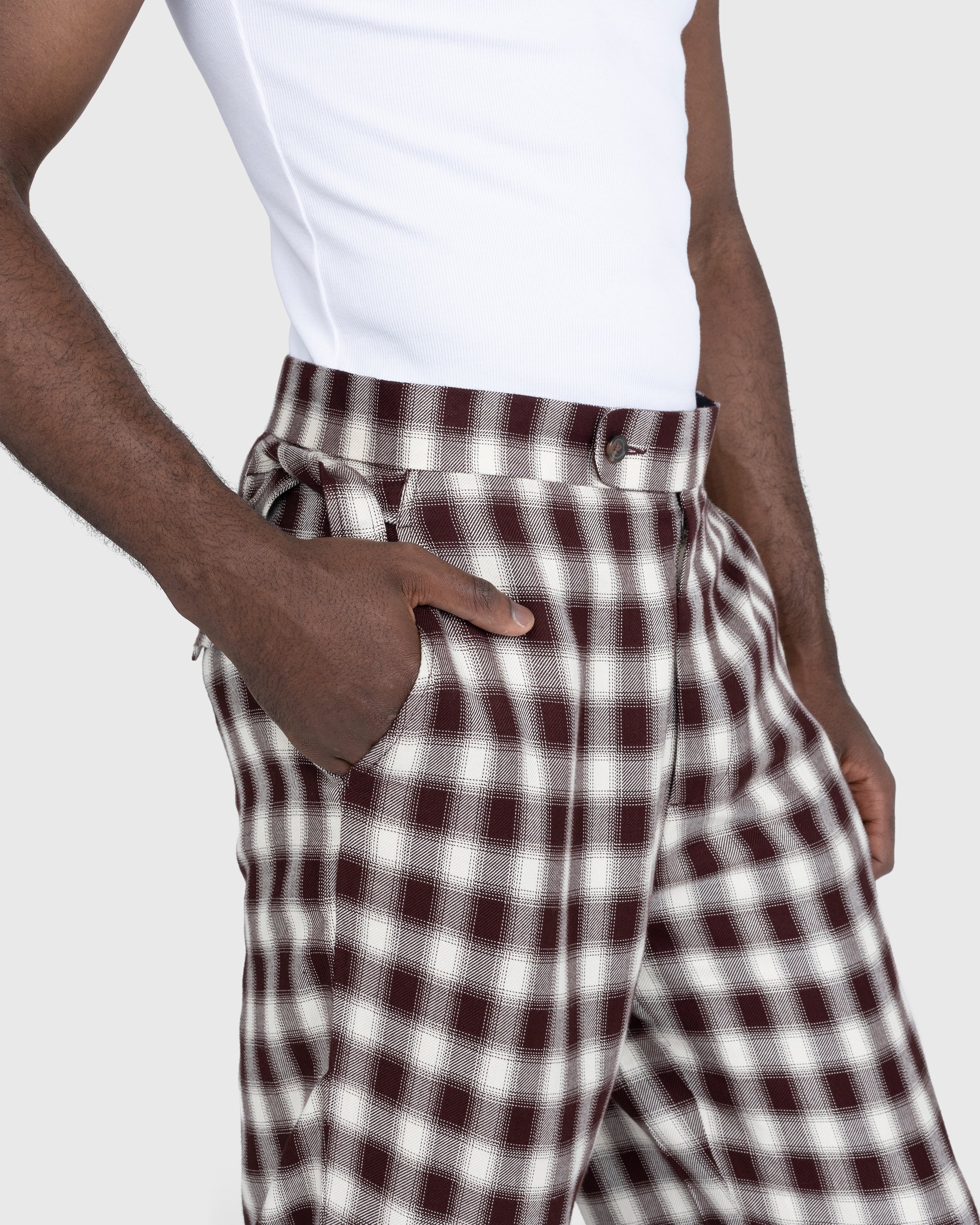 Bode – Shadow Plaid Side-Tie Trousers Brown - Trousers - Brown - Image 5