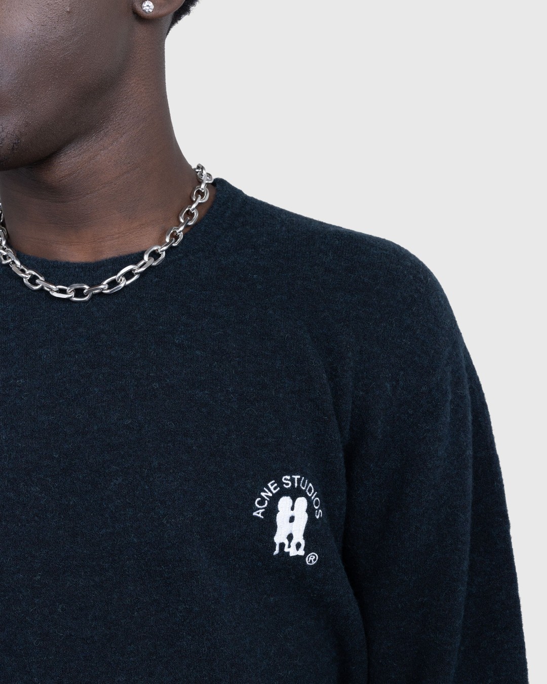 Acne Studios – Embroidered Logo Crewneck Dark Navy Melange - Knitwear - Blue - Image 4