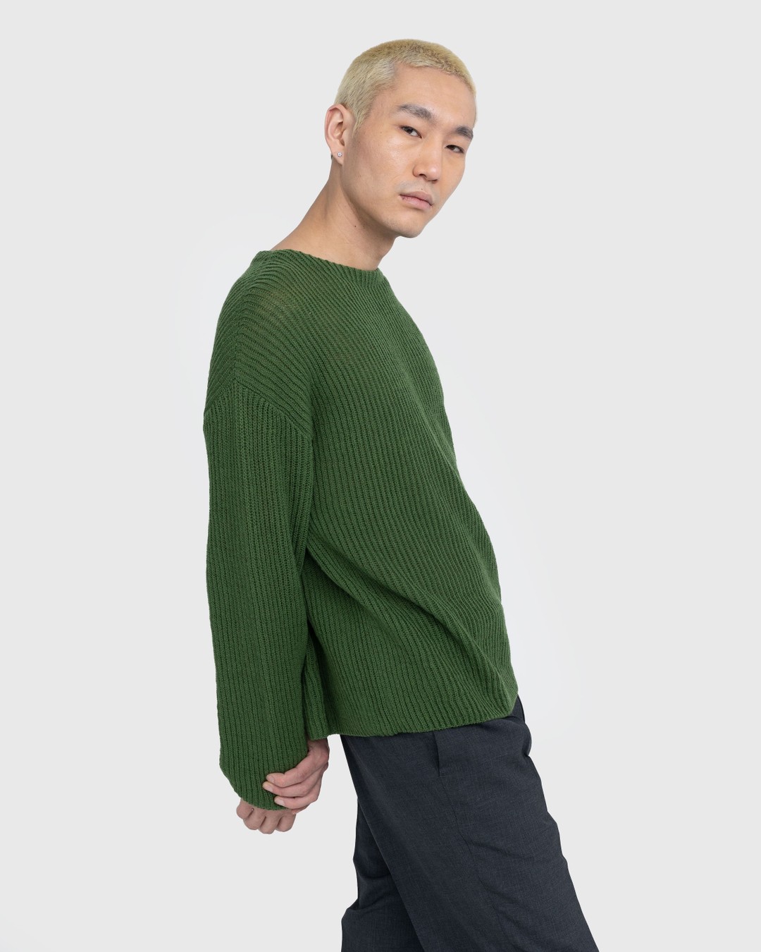 Auralee – Hard Twist Wool Rib Knit Boat Neck Pullover Green