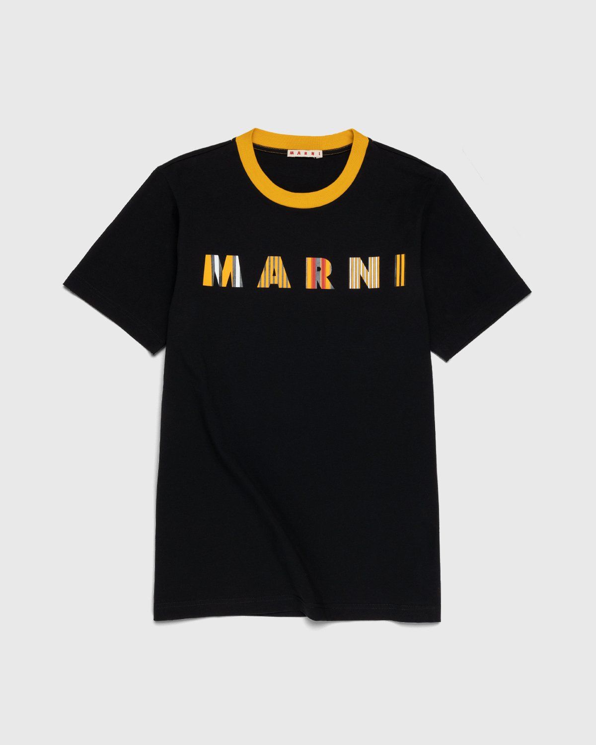 Marni – Stripe Logo Bio Jersey T-Shirt Black/Gold - Tops - Yellow - Image 1