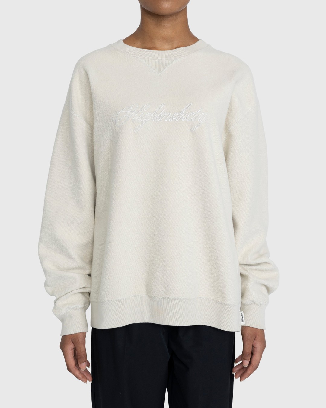 Highsnobiety – Script Logo Reverse Fleece Crew Beige - Sweats - Beige - Image 2
