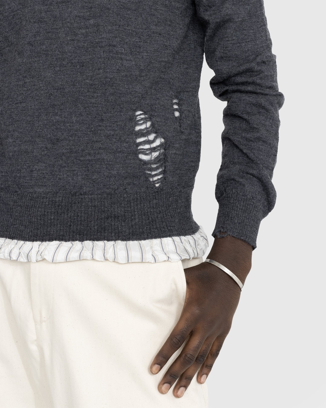 Maison Margiela – Distressed Crewneck Sweater Dark Grey - Knitwear - Grey - Image 4