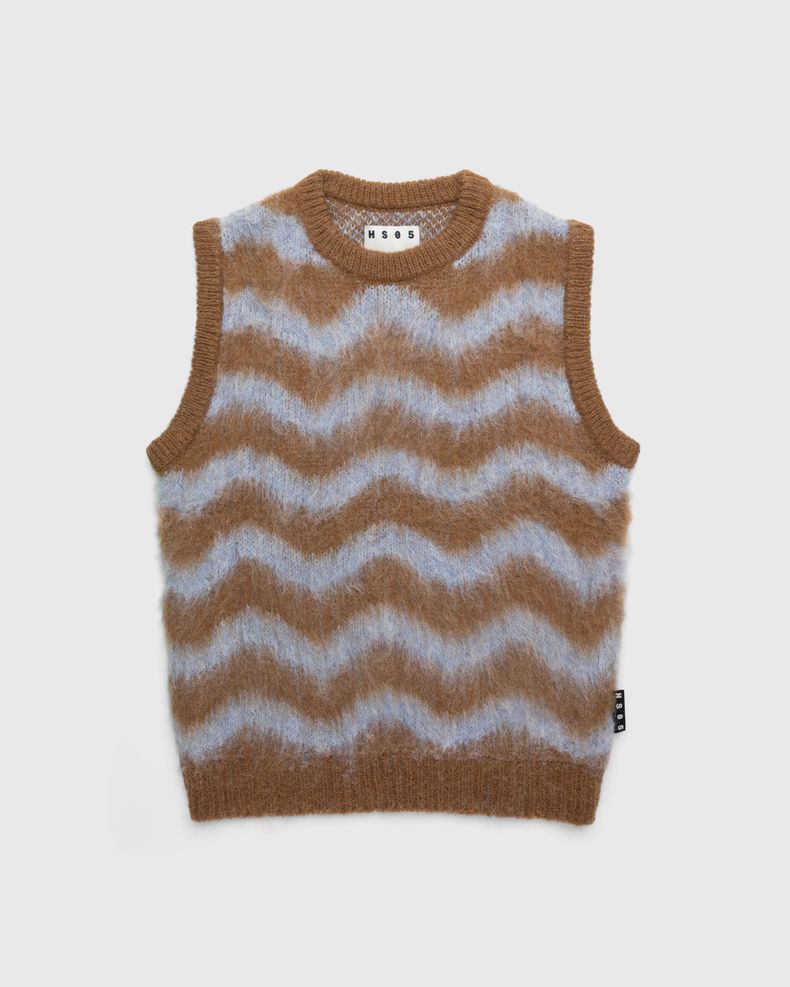 Alpaca Fuzzy Wave Sweater Vest Light Blue/Brown