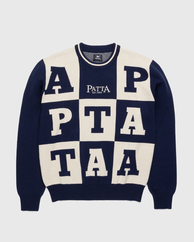 Patta – Alphabet Knitted Sweater Evening Blue/Pale Khaki