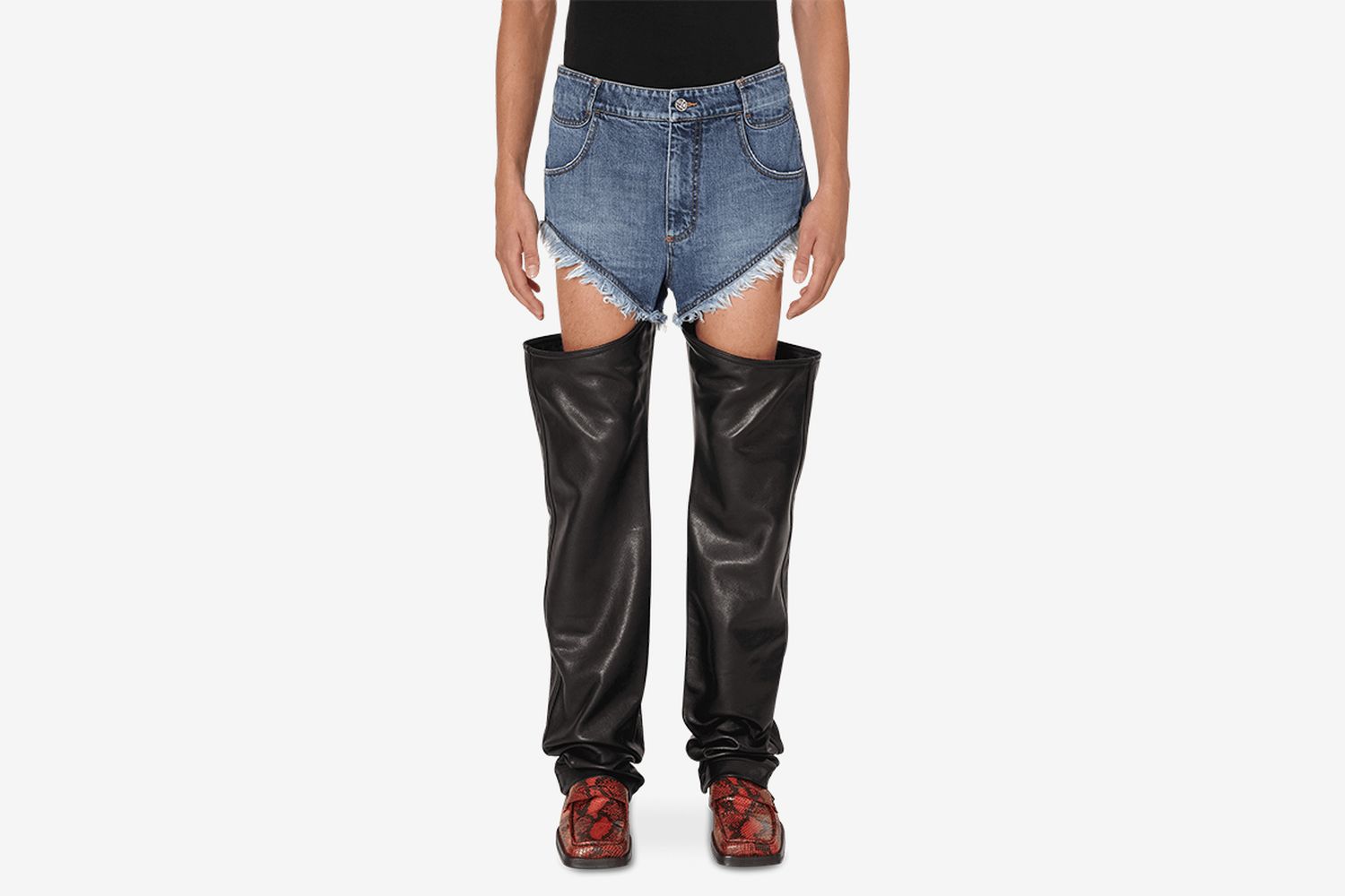 Leather Thigh-Hole Jeans