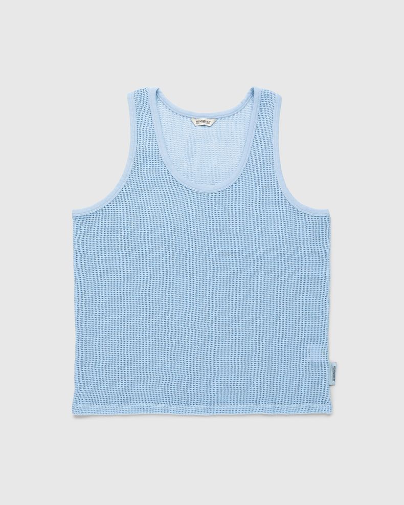 Cotton Mesh Knit Tank Top Blue