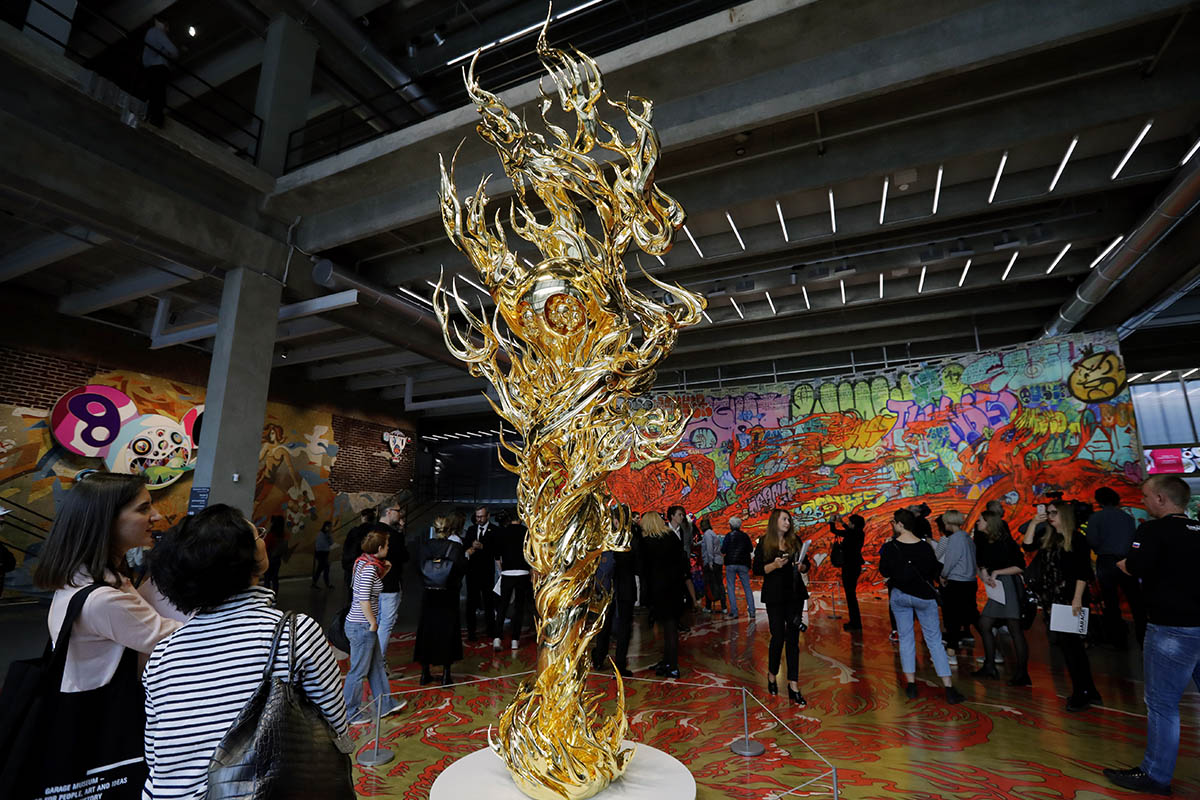 Takashi Murakami's Flames of Desire sculpture on display for his exhibition titled 