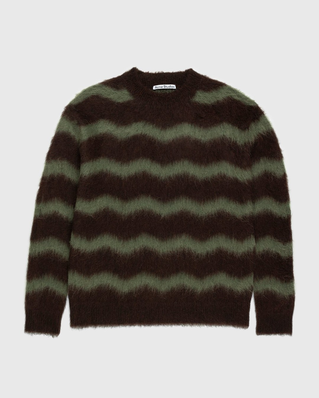 Acne Studios – Striped Fuzzy Sweater Brown/Military Green - Crewnecks - Brown - Image 1