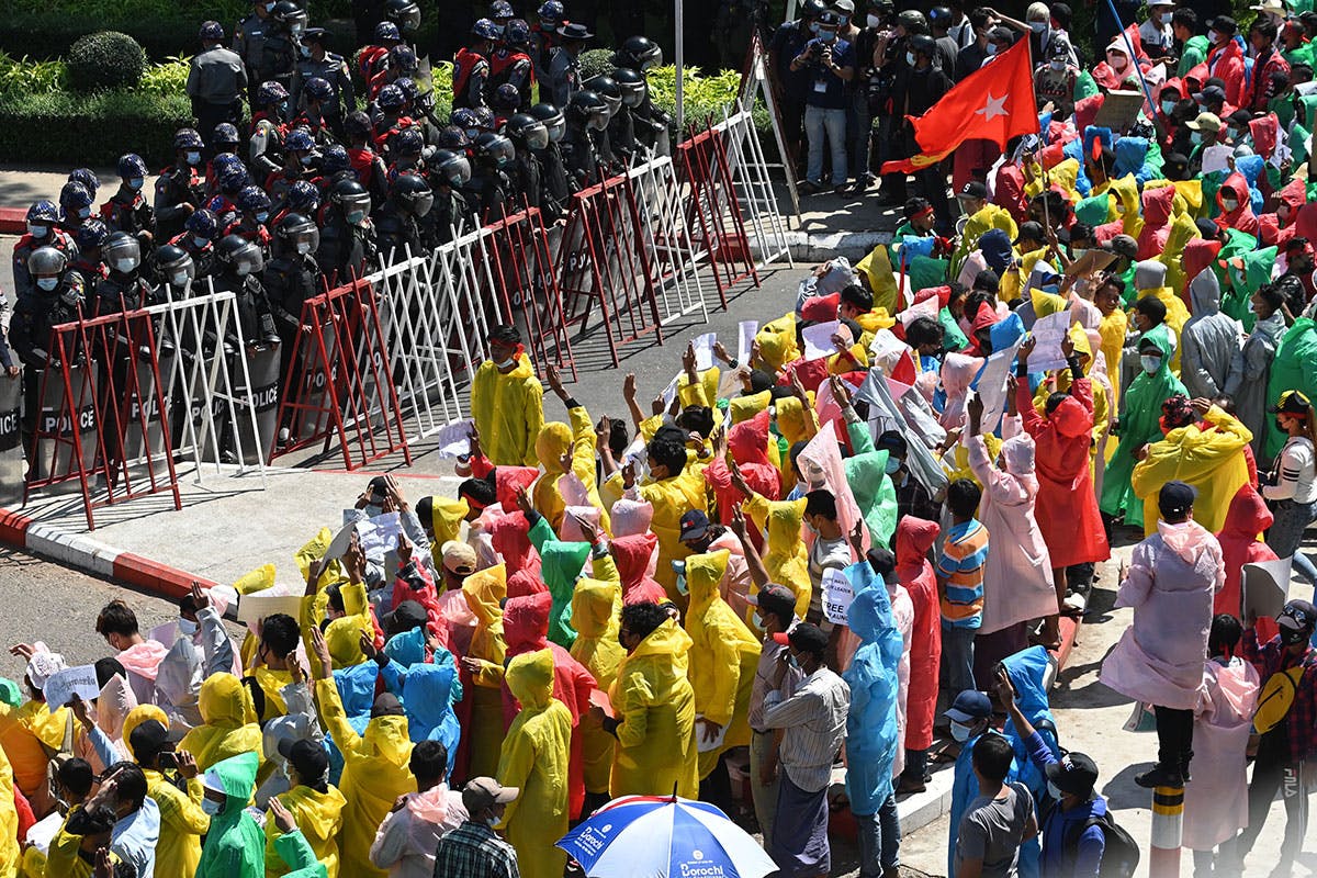 A demonstration against the military coup in Yangon, Myanmar on February 9, 2021.