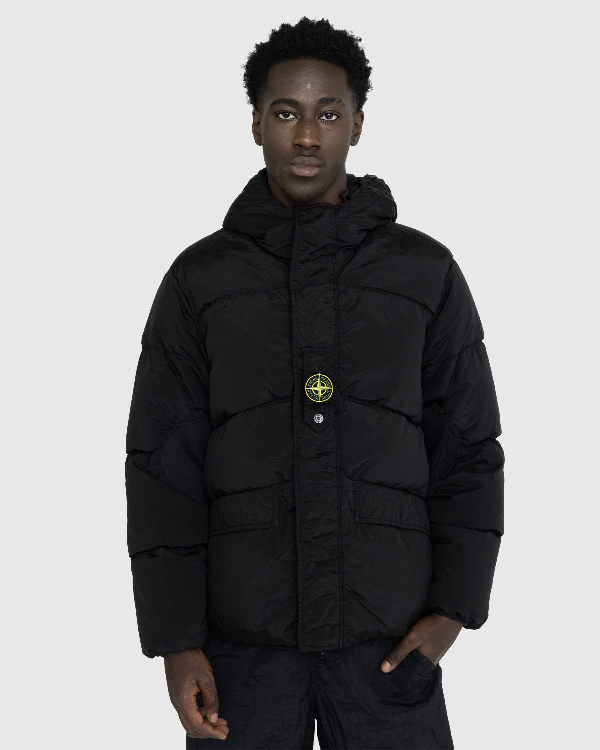 Black nylon down jacket