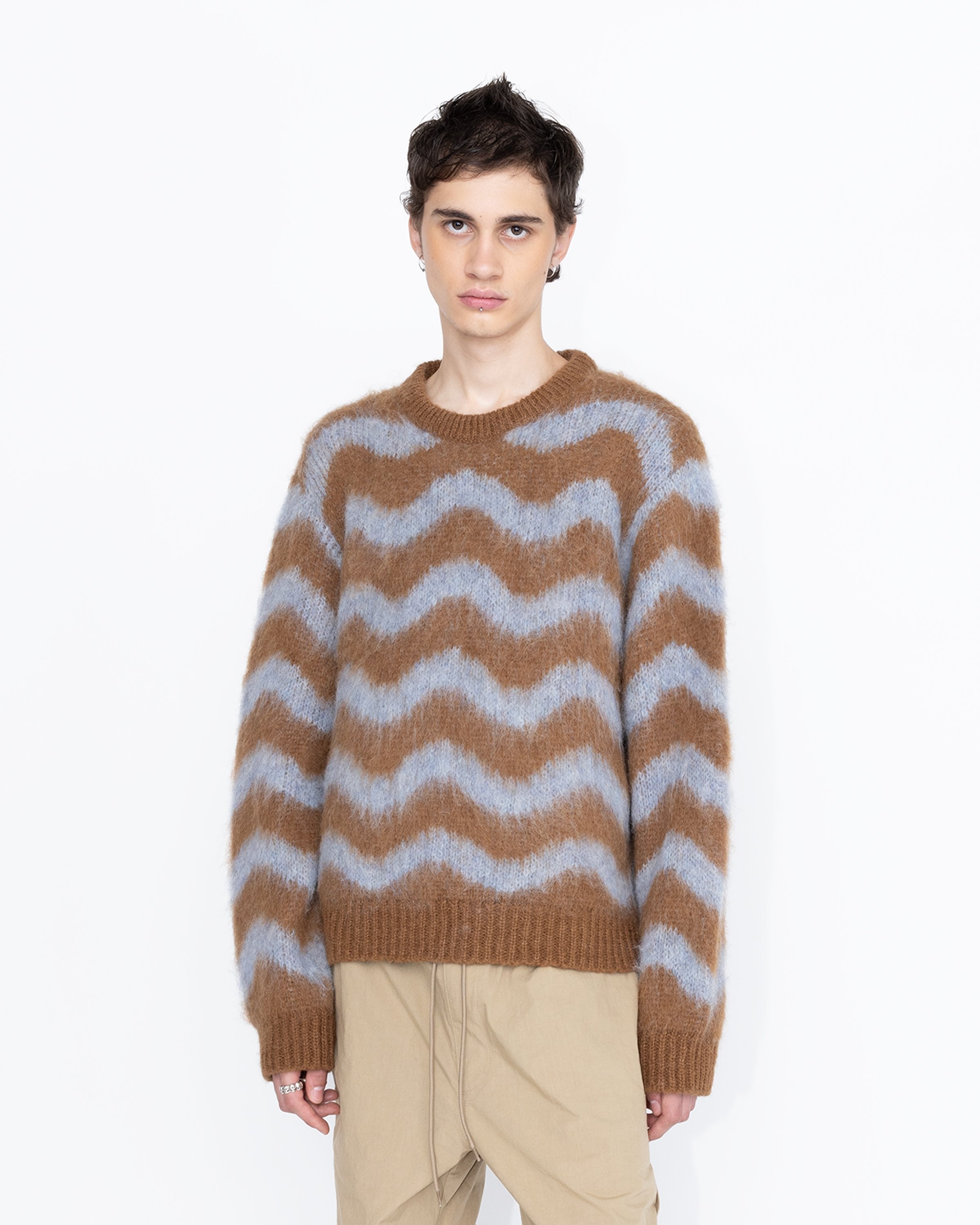 Highsnobiety HS05 – Alpaca Fuzzy Wave Sweater Light Blue/Brown - Knitwear - Multi - Image 3