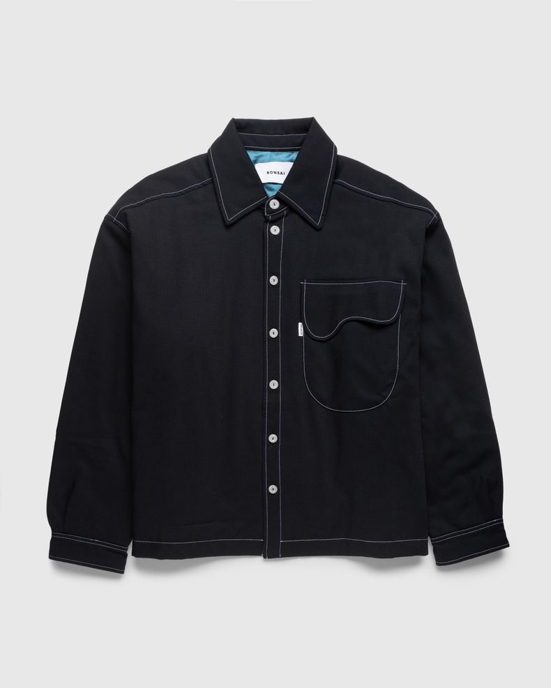 Contrast Stitch Button-Down Black