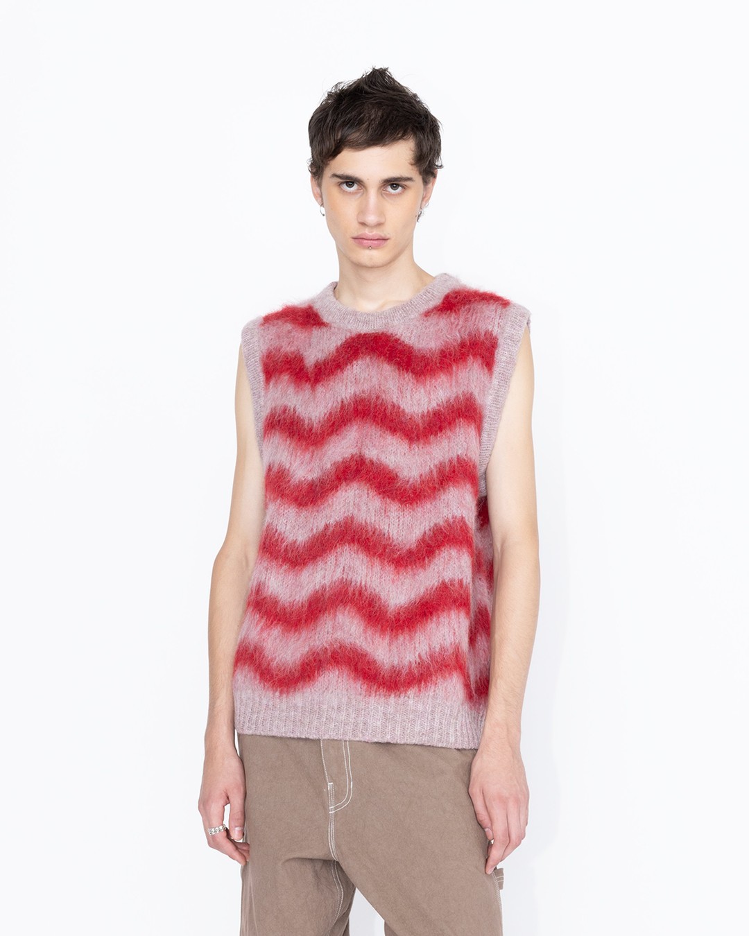 Highsnobiety HS05 – Alpaca Fuzzy Wave Sweater Vest Pale Rose/Red - Knitwear - Multi - Image 3