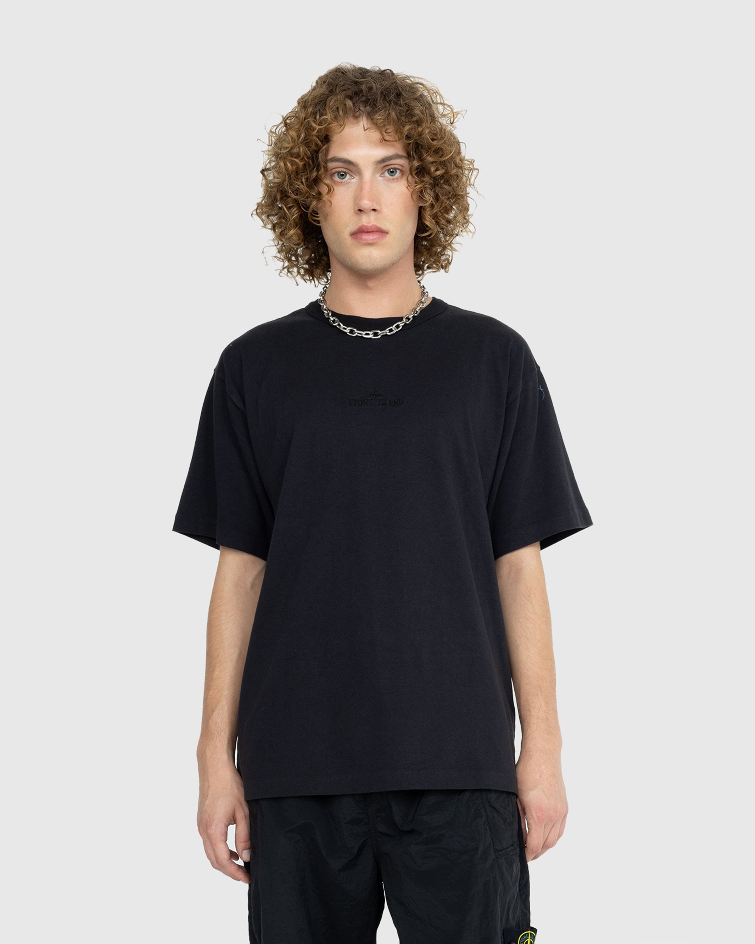 Stone Island – Garment-Dyed | Black T-Shirt Shop Logo Highsnobiety