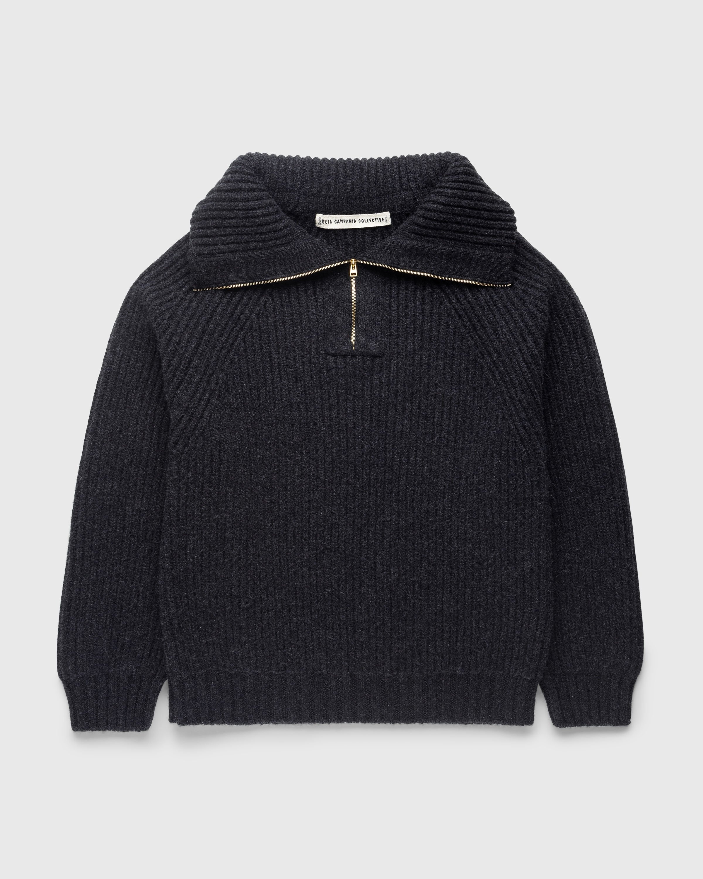 Meta Campania Collective – Michel Exaggerated Rib Cashmere Half Zip Weimaraner Grey - Knitwear - Grey - Image 1