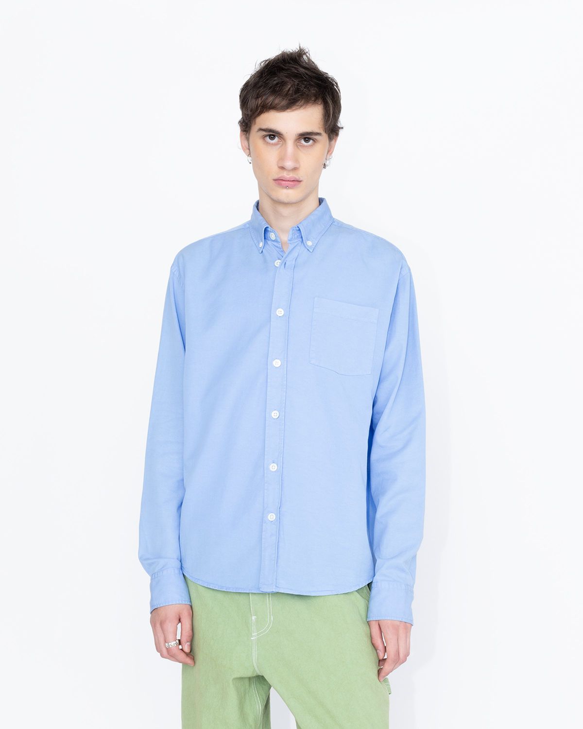 Highsnobiety HS05 – Garment-Dyed Peach Long-Sleeve Shirt Blue - Shirts - Blue - Image 5