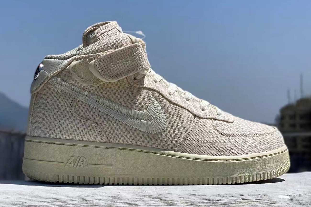 stussy nike air force 1 af1 mid collab fossil shoe release date info buy colorway