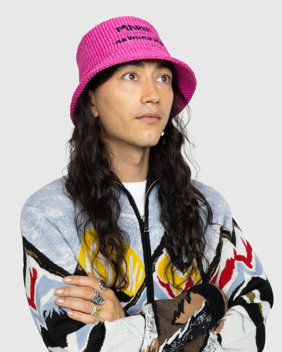 Marni x No Vacancy Inn – Raffia Bucket Hat Fuschia - Hats - Pink - Image 5