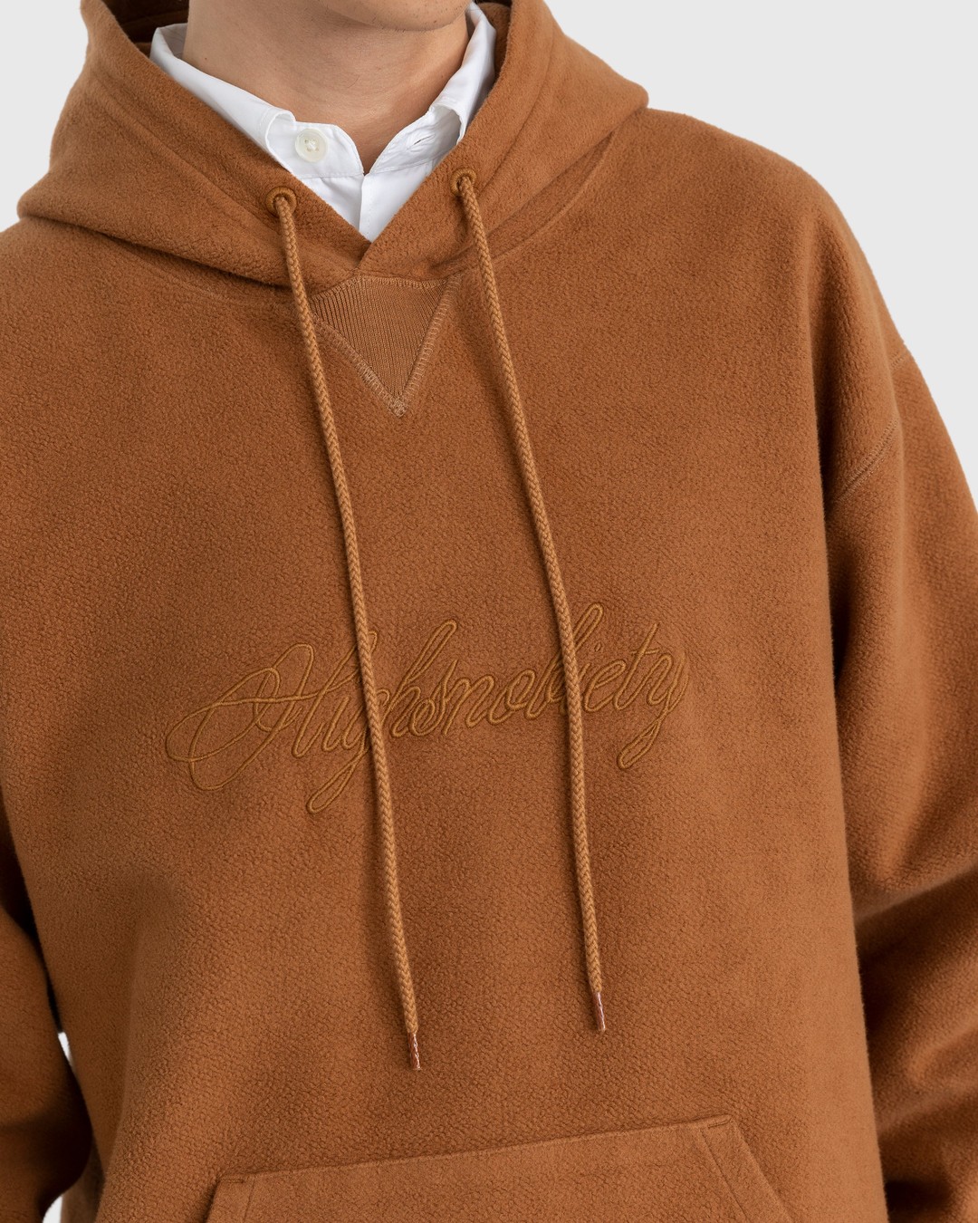 Highsnobiety – Script Logo Reverse Fleece Hoodie Brown - Sweats - Brown - Image 7