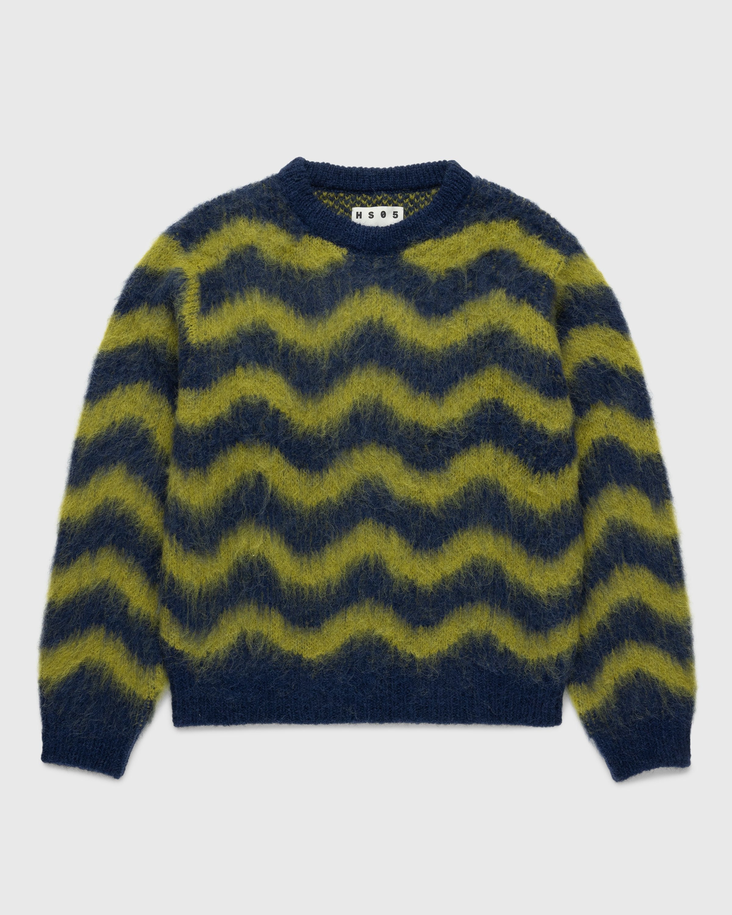 Highsnobiety HS05 – Alpaca Fuzzy Wave Sweater Navy/Olive Green - Knitwear - Multi - Image 1