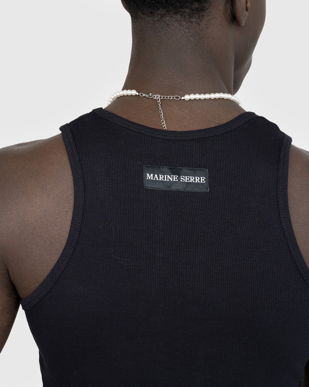 Marine Serre – Organic Cotton Rib Tank Top Black - Men Tops - Black - Image 4