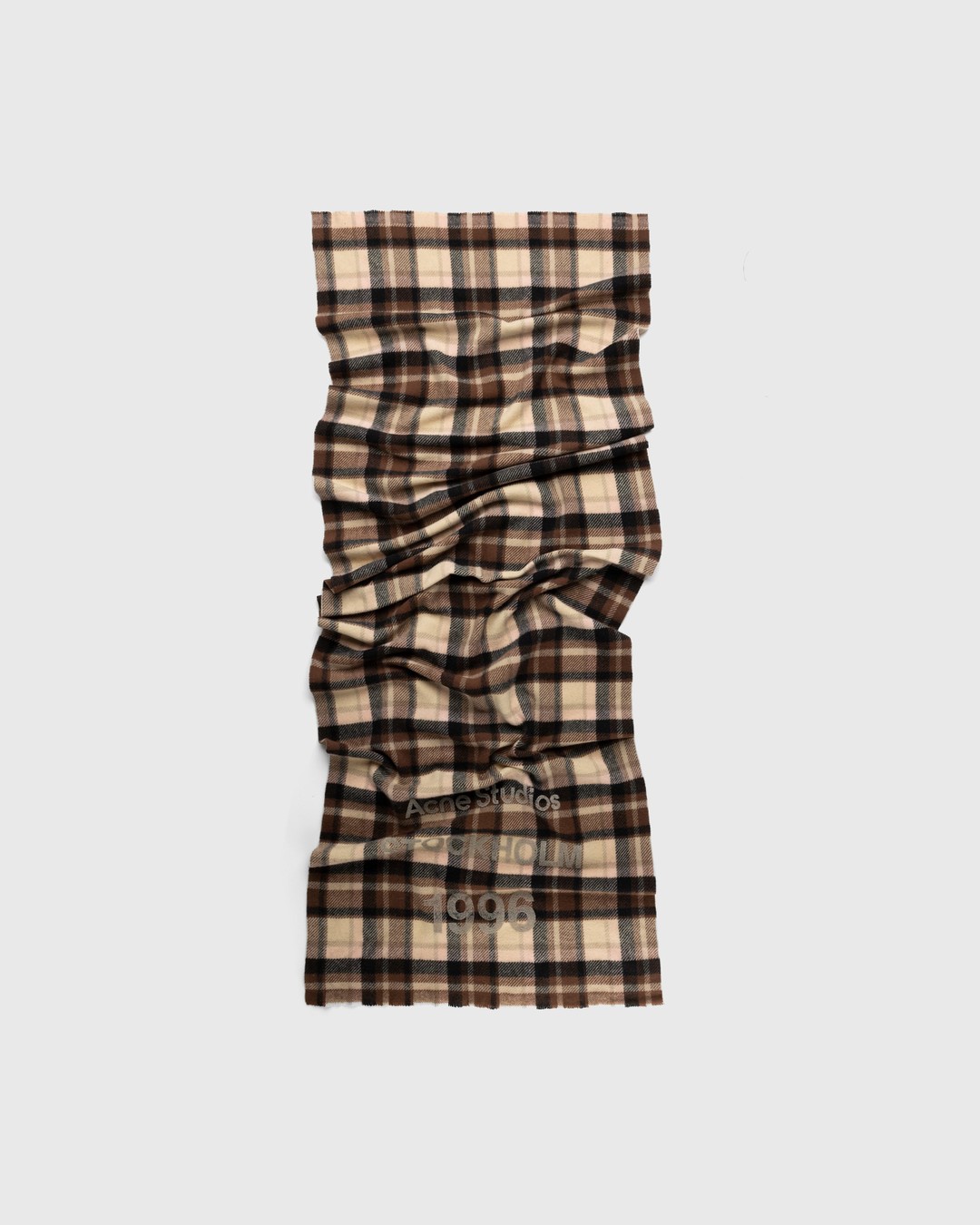 Acne Studios – Checked Logo Print Scarf Brown/Beige - Scarves - Multi - Image 1