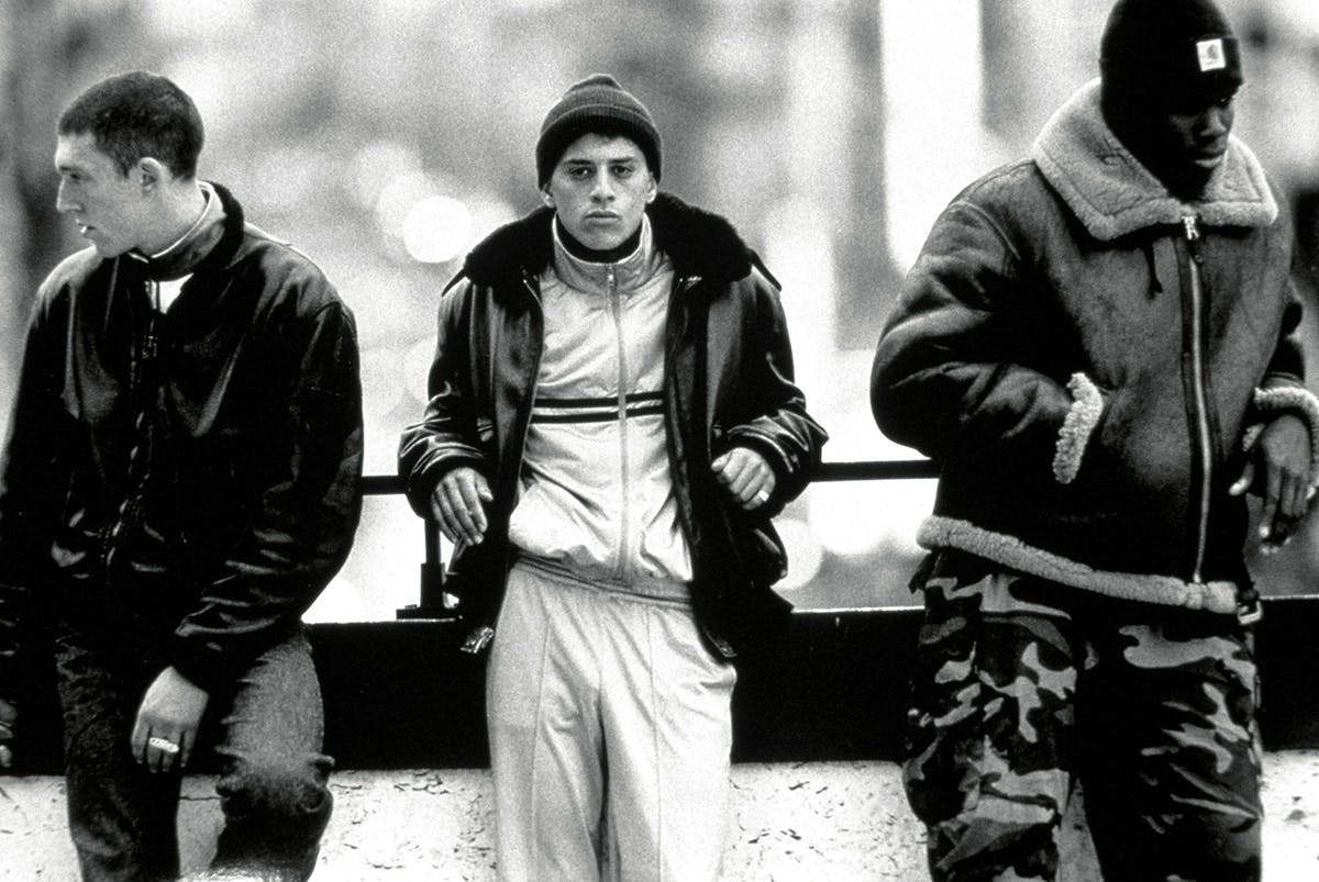 A still from the filming of Mathieu Kassovitz’s movie La Haine (1995).