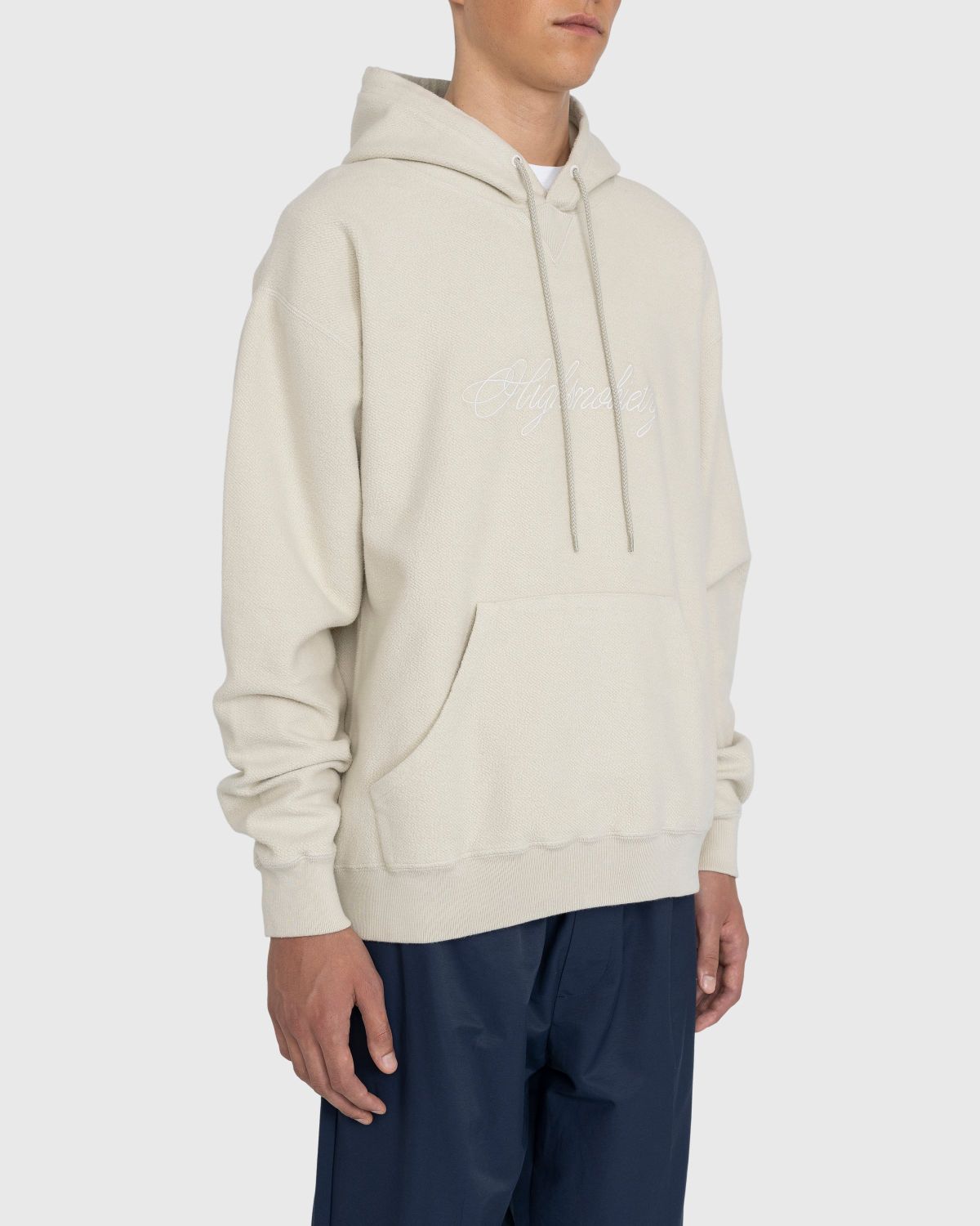 Highsnobiety – Script Logo Reverse Fleece Hoodie Beige