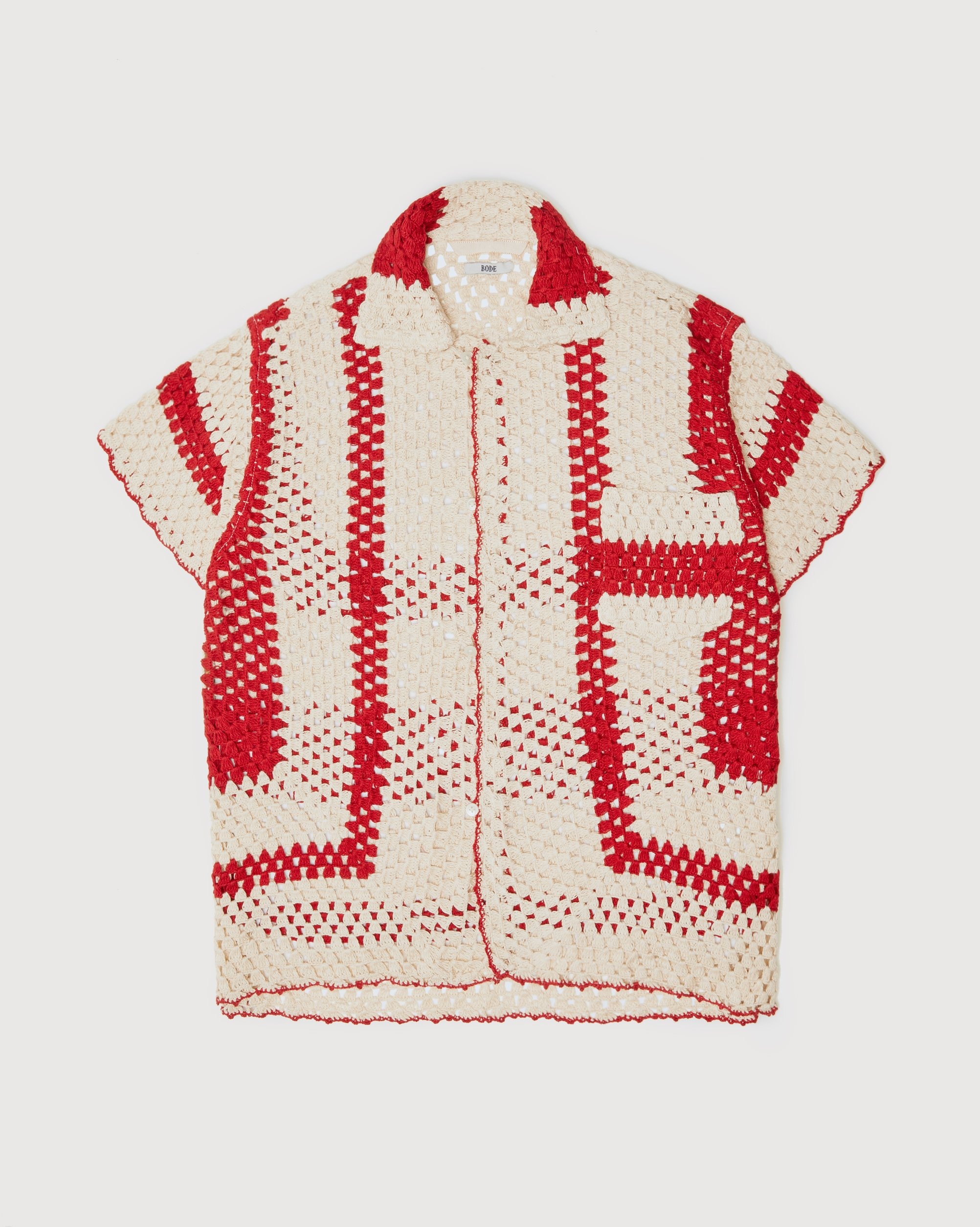 bode – Crochet Big Top Shirt White Red - Shirts - Beige - Image 1