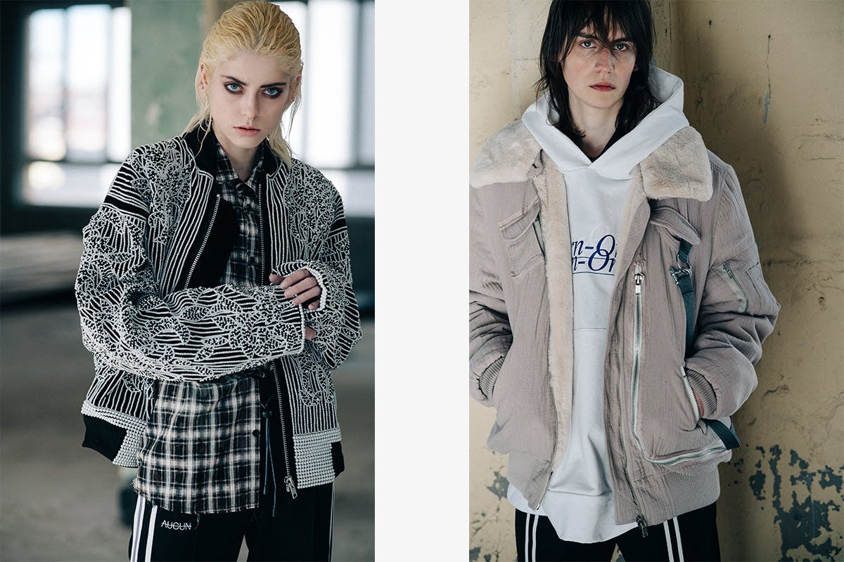 Eva: Heliot Emil jacket and shirt, Collectif Aucun trousers // Carl: Heliot Emil jacket, Brashy sweater, Eliran Nargassi trousers