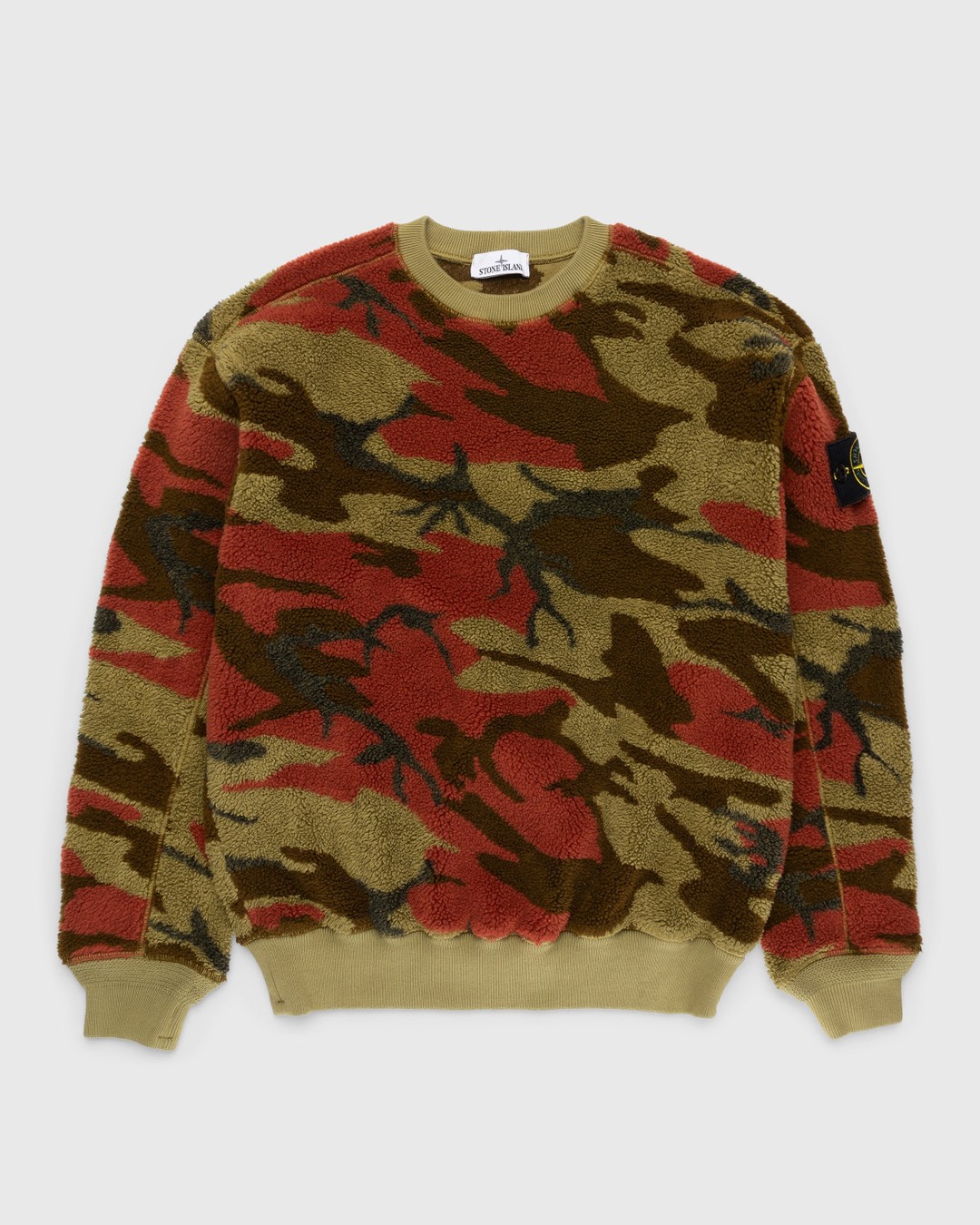 Stone Island – Heritage Camo Jacquard Wool-Nylon Crewneck Military Green - Sweats - Green - Image 1