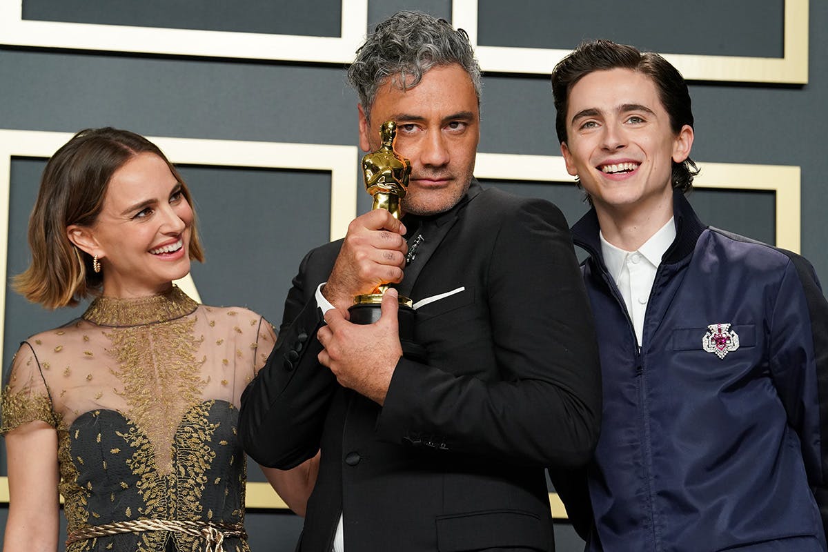 Natalie Portman, Taika Waititi, and Timothée Chalamet at the 92nd Annual Academy Awards