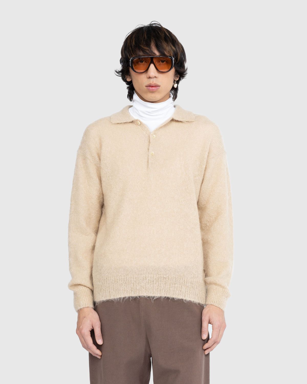 Auralee – Brushed Mohair Knit Polo Beige | Highsnobiety Shop