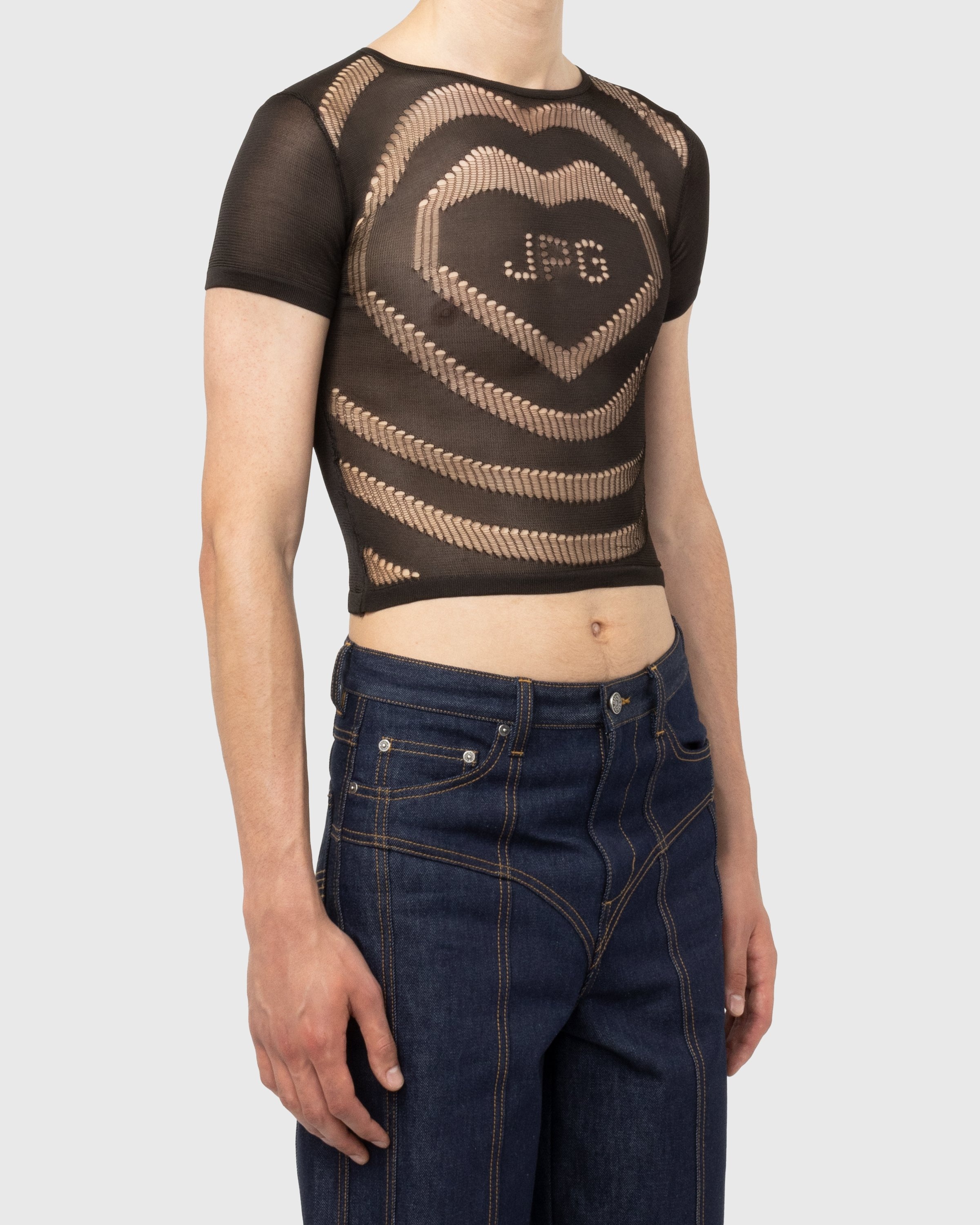 Jean Paul Gaultier – Open-Worked JPG Heart T-Shirt Dark Brown - T-shirts - Brown - Image 5