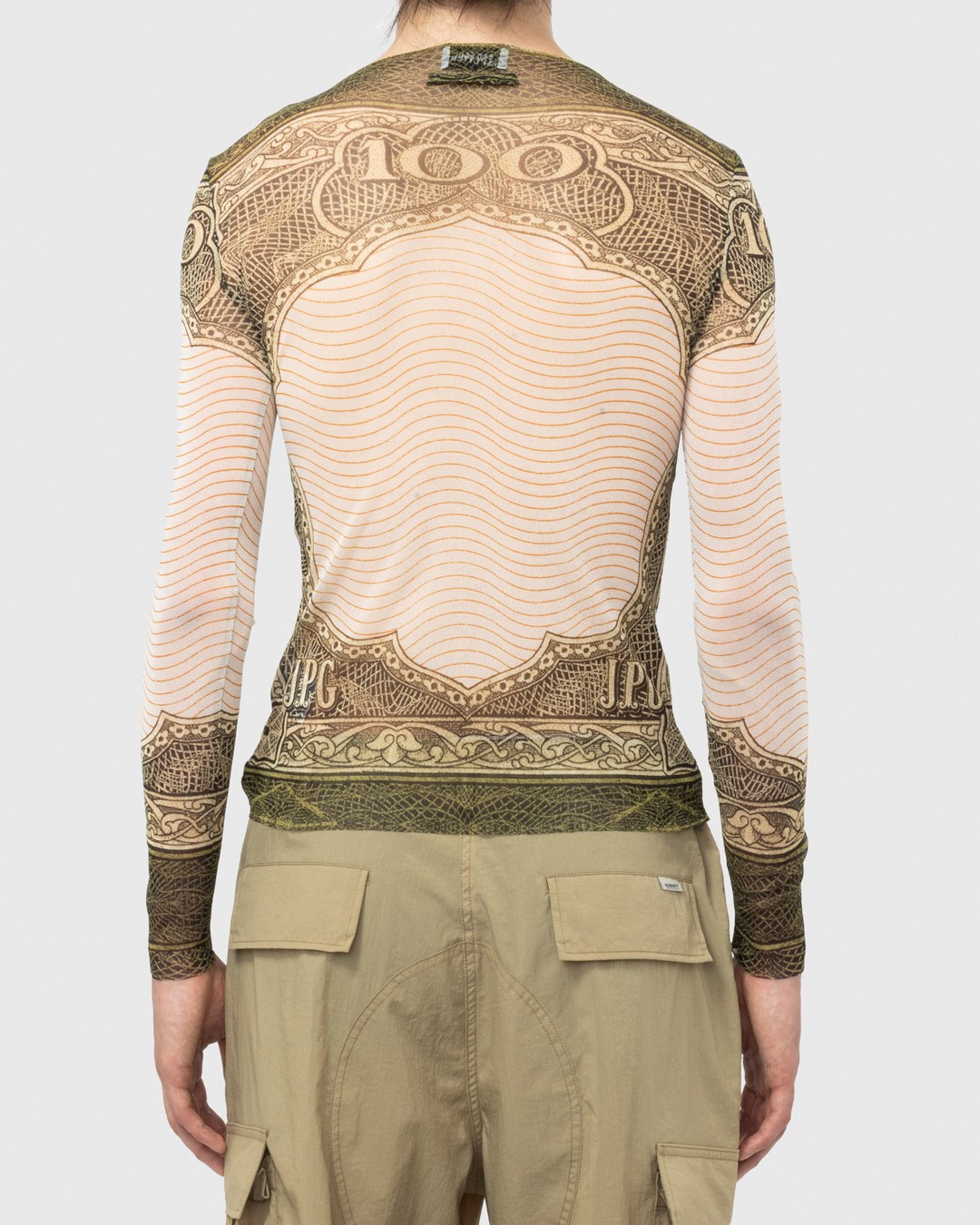 Jean Paul Gaultier – Long-Sleeve Cartouche Top Green/Ecru/Black/Orange - Sweats - Green - Image 2