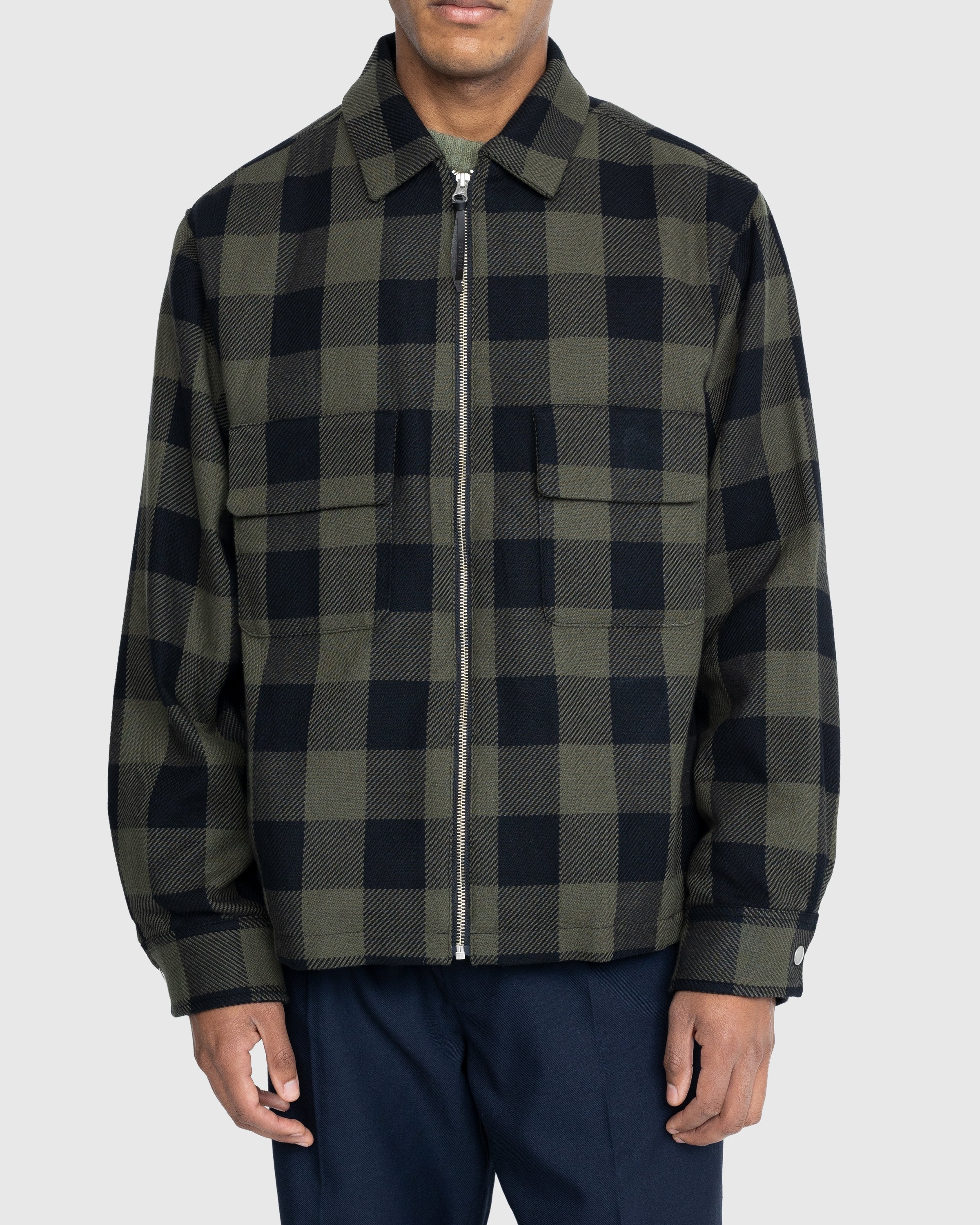 Highsnobiety – Buffalo Check Zip Shirt Olive - Shirts - Green - Image 2