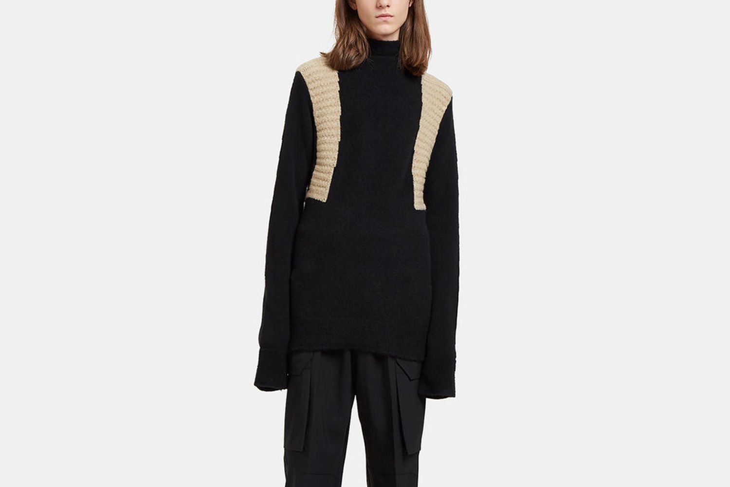 Oversized Roll Neck Contrast Knit Sweater