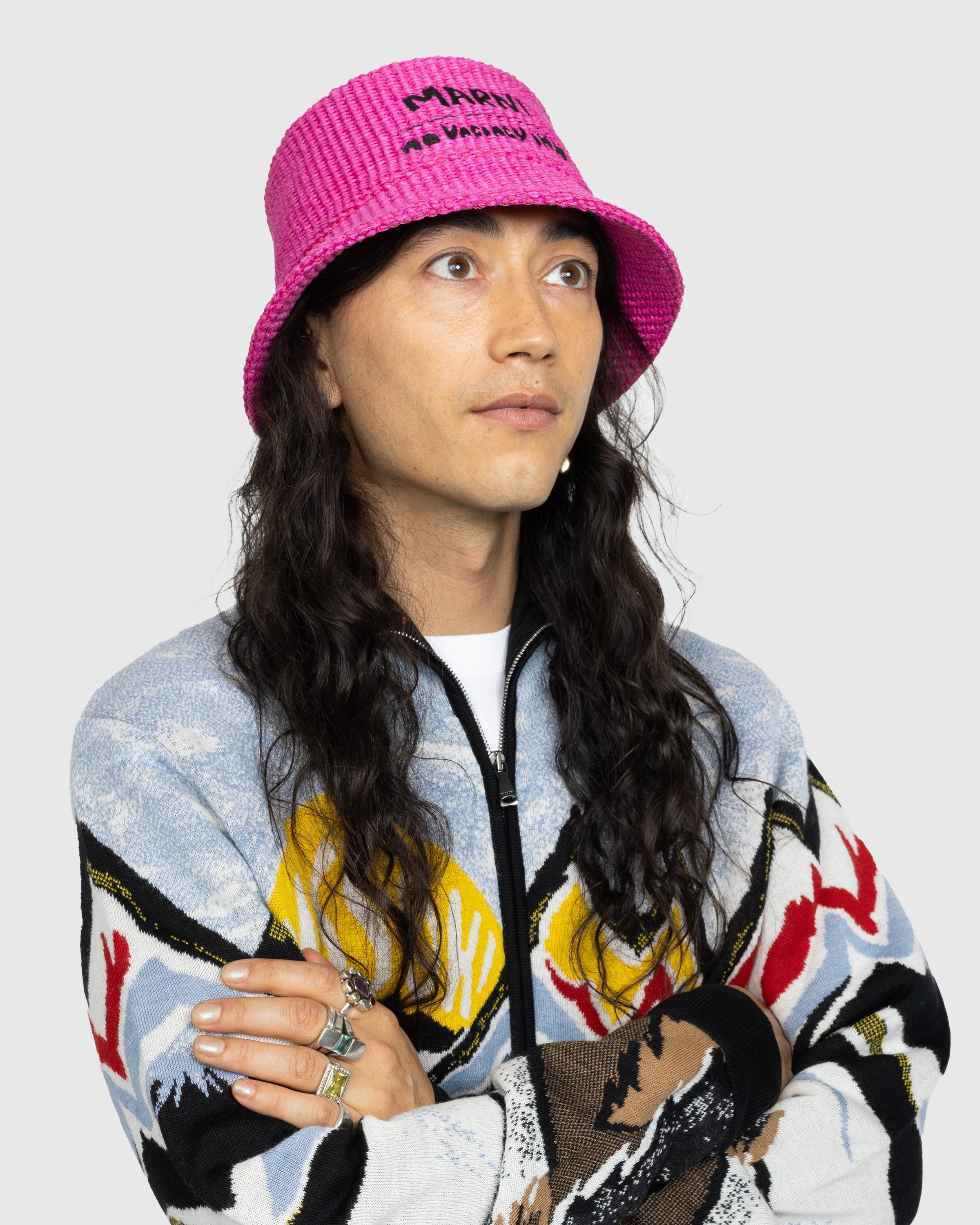 Marni x No Vacancy Inn – Raffia Bucket Hat Fuschia - Hats - Pink - Image 5